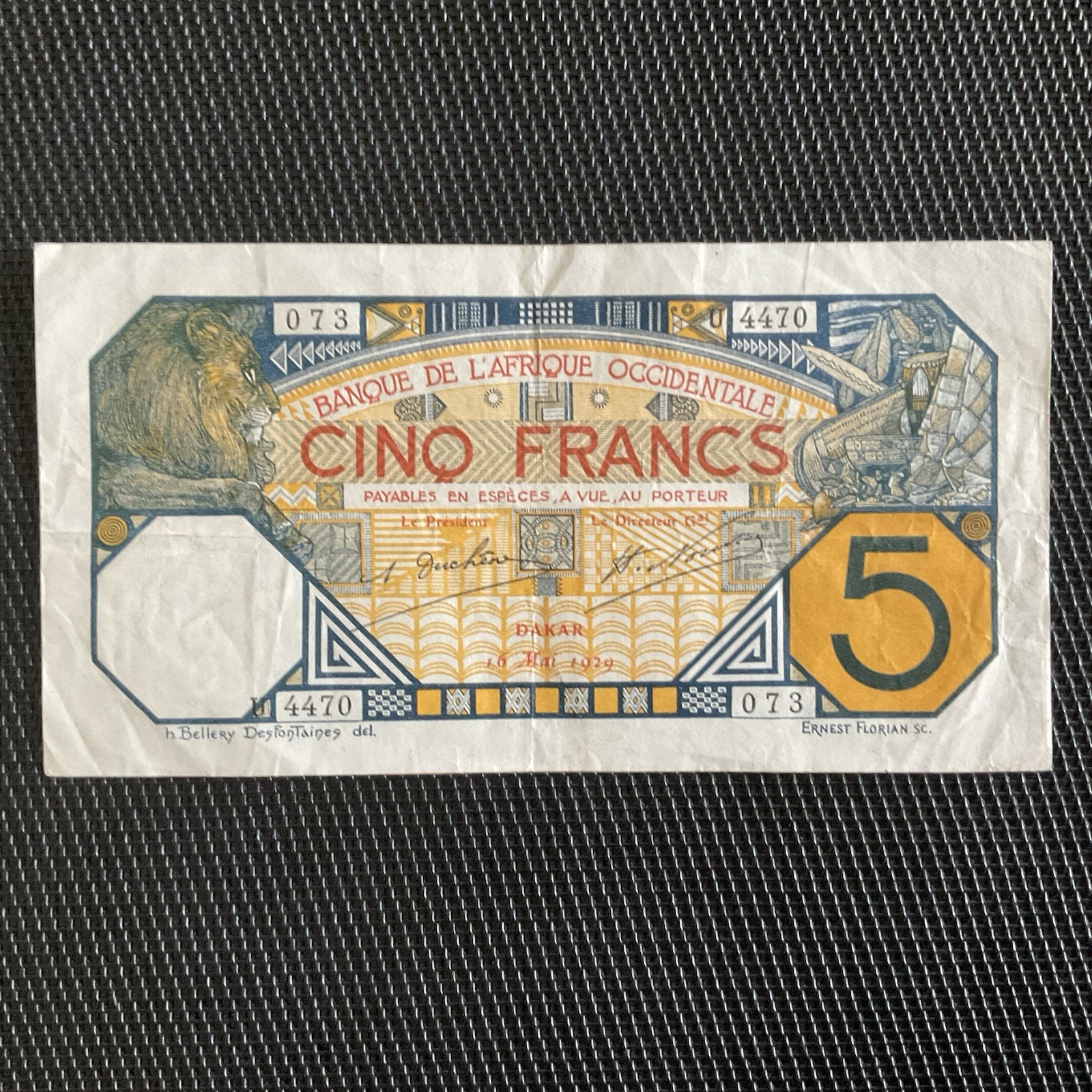 AFRIQUE OCCIDENTALE FRANÇAISE: 5 Francs 16/05/1929, Pick 5Bf, TTB+/VF+ 🔥