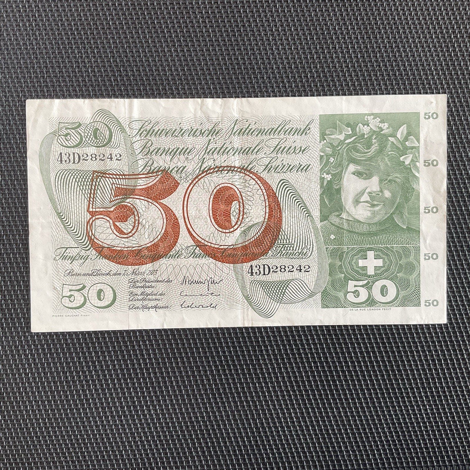 SUISSE: 50 Francs 07/03/1973, Pick 48m, Sign 1, Pr.SUP/XF 💥