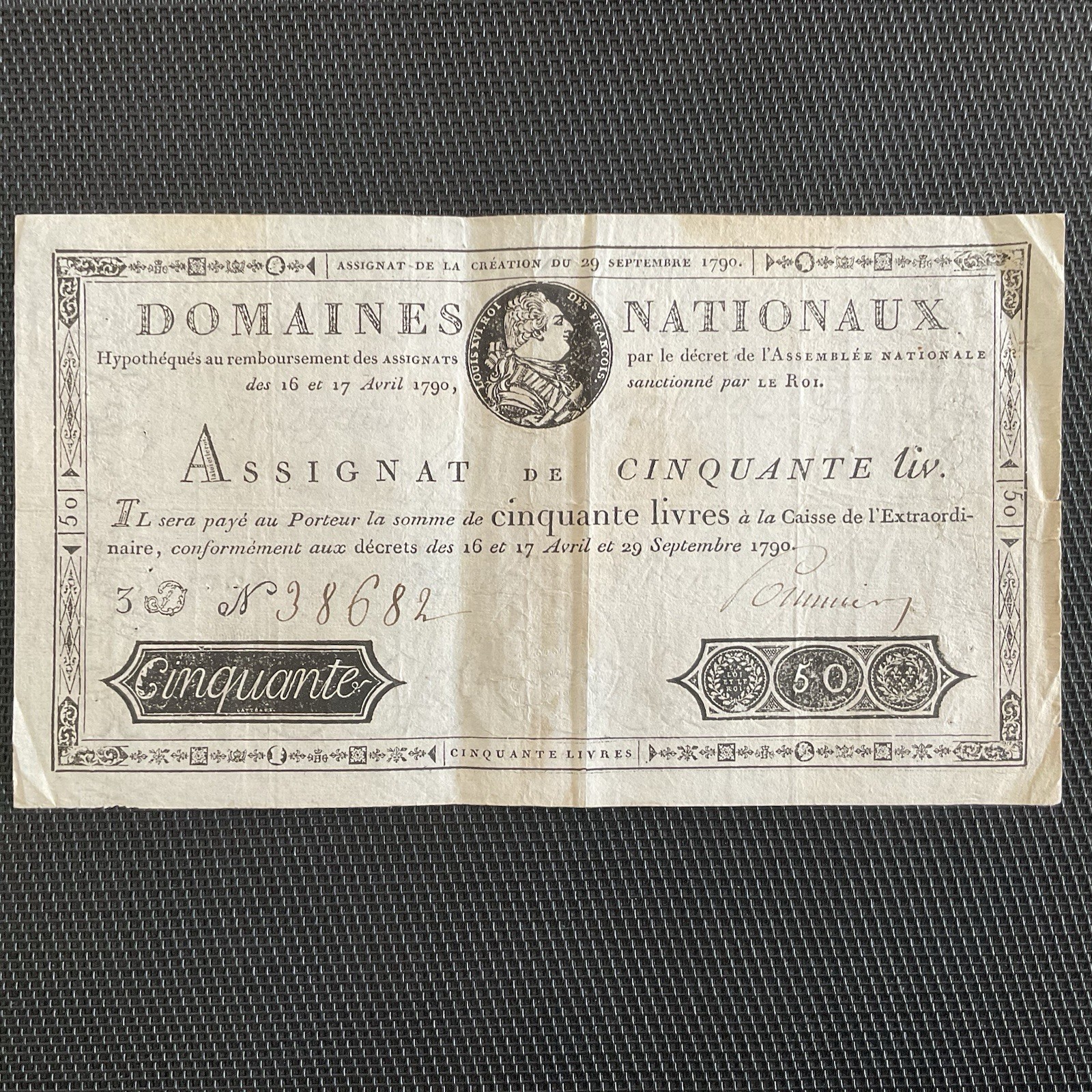 FRANCE: Assignat 50 Livres Tête Royale 29/09/1790, TTB/VF 🇫🇷