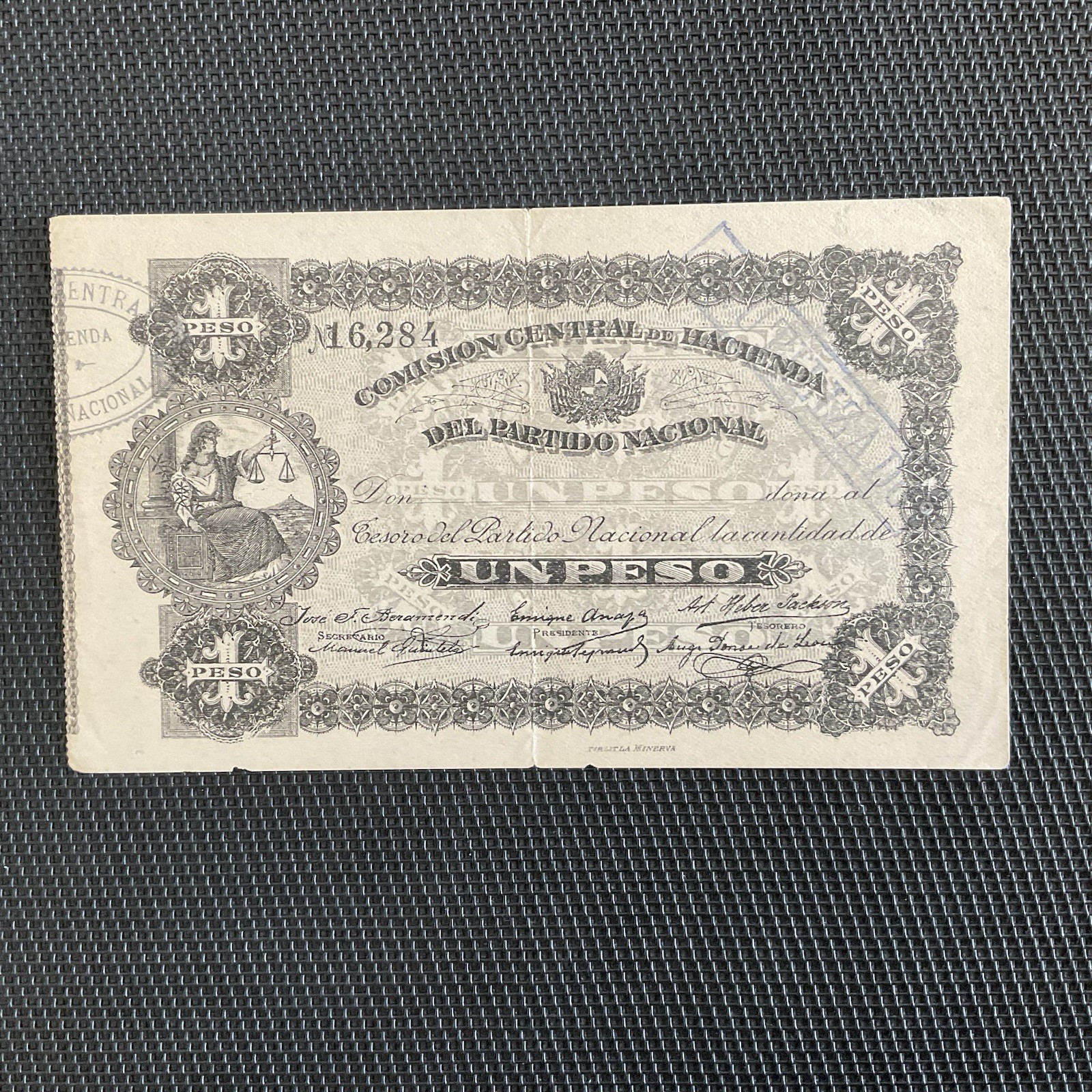 URUGUAY: 1 Peso 1907, Partido National, Pick S491, TTB+/VF+ 🌐