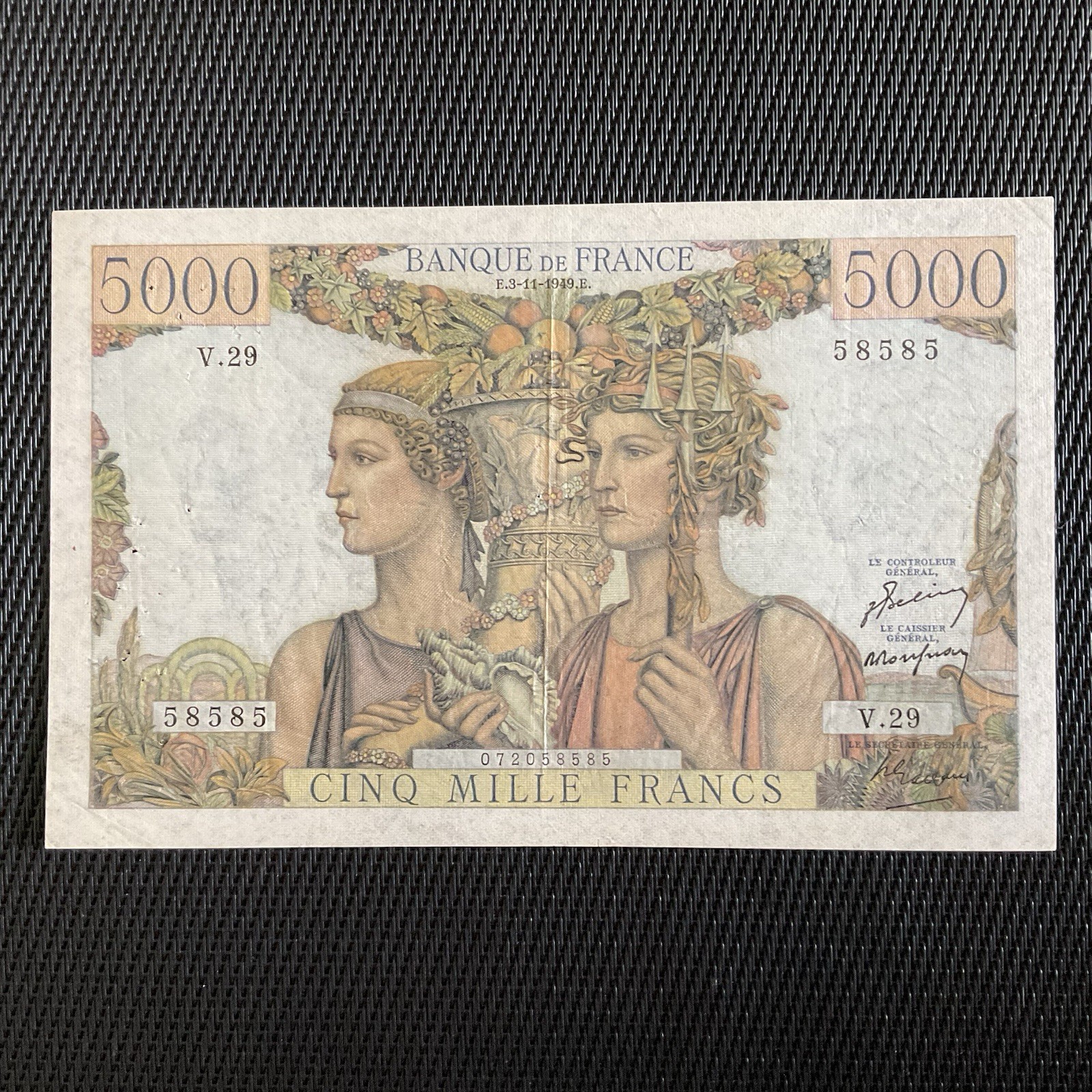 FRANCE: 5000 Francs Terre Et Mer 03/11/1949, F48-02, Numéro Radar, TTB+/VF+ 🇫🇷