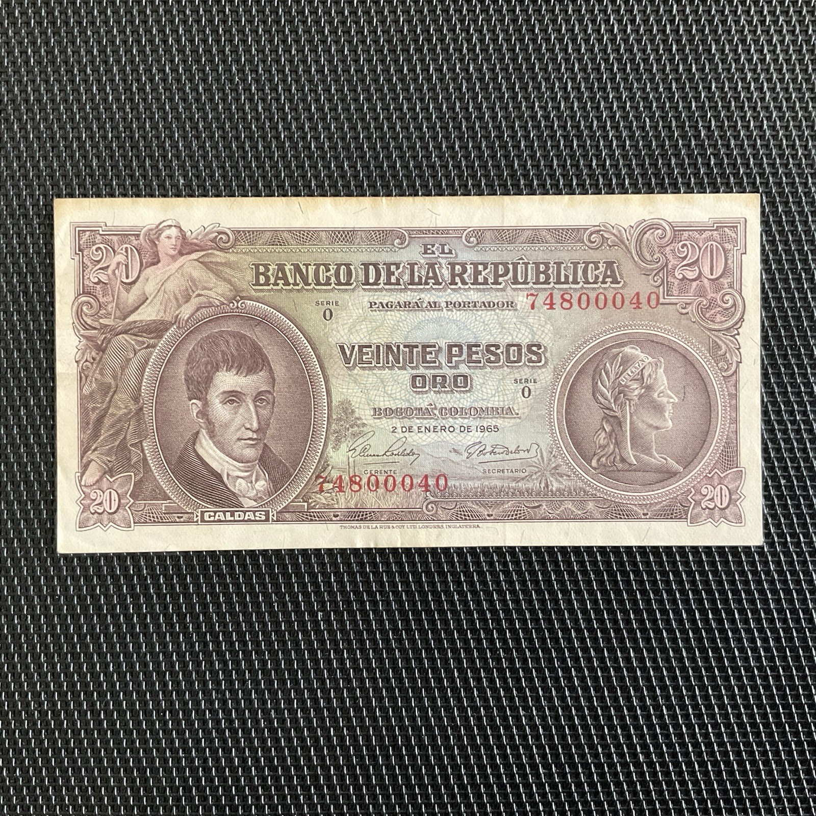 COLOMBIE: 20 Pesos Oro 02/01/1965, Pick 401c, SUP/XF 🔥