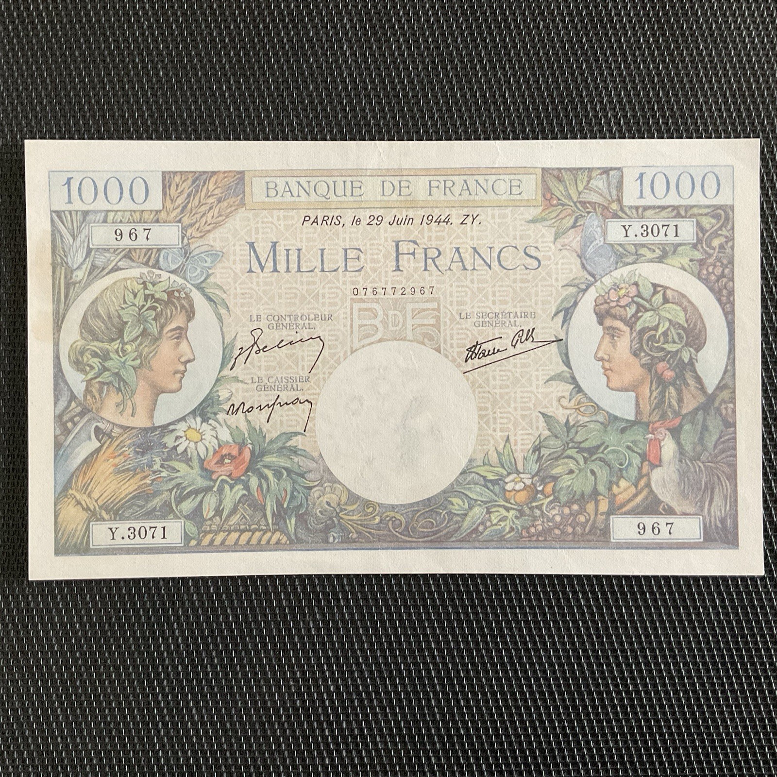FRANCE: 1000 Francs Commerce Et Industrie 29/06/1944, F39-09, SPL/AU 🇫🇷