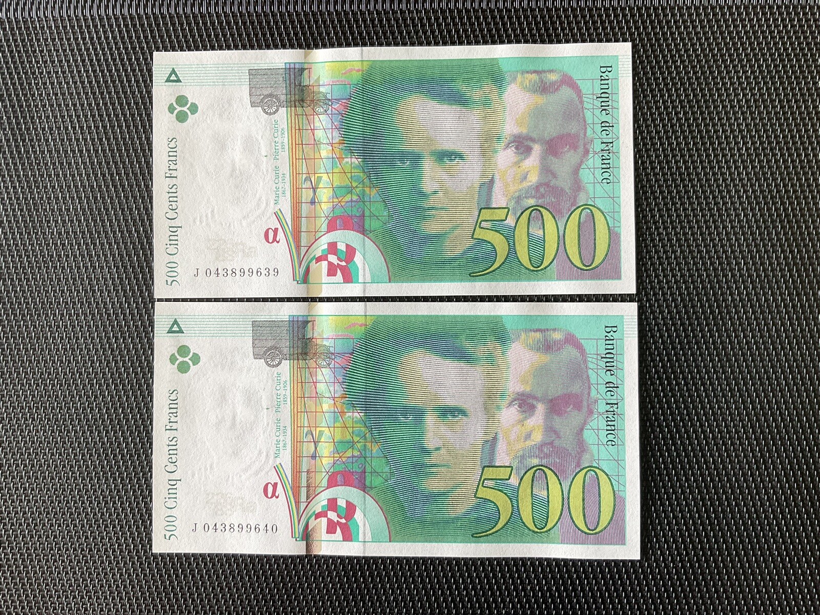 FRANCE: 500F Curie 2000, 2 Numéros Consécutifs,+ rare, , NEUFS/UNC 🇫🇷