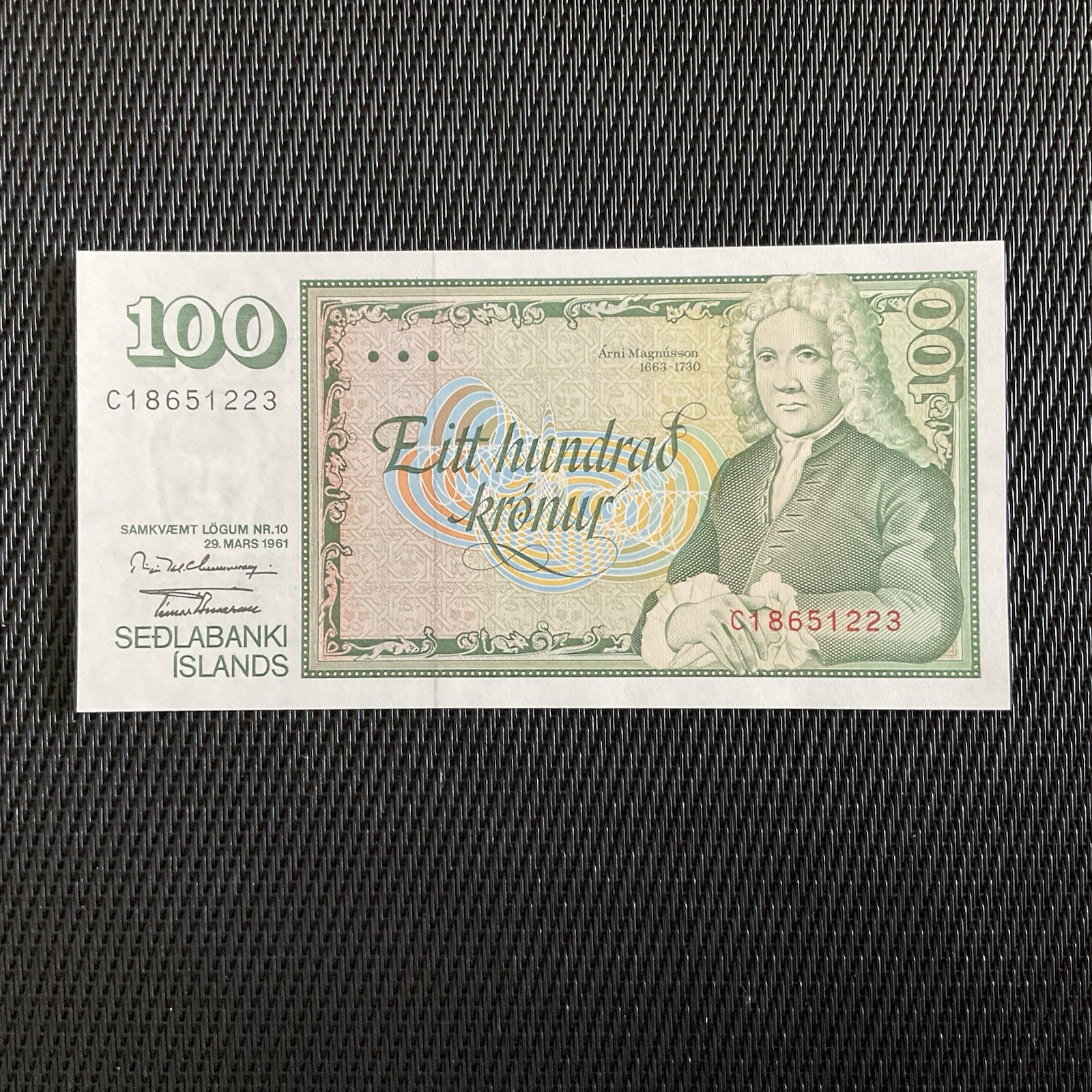 ISLANDE: 100 Kronur 29/03/1961, Pick 50a, Sign 10, NEUF/UNC 🔥