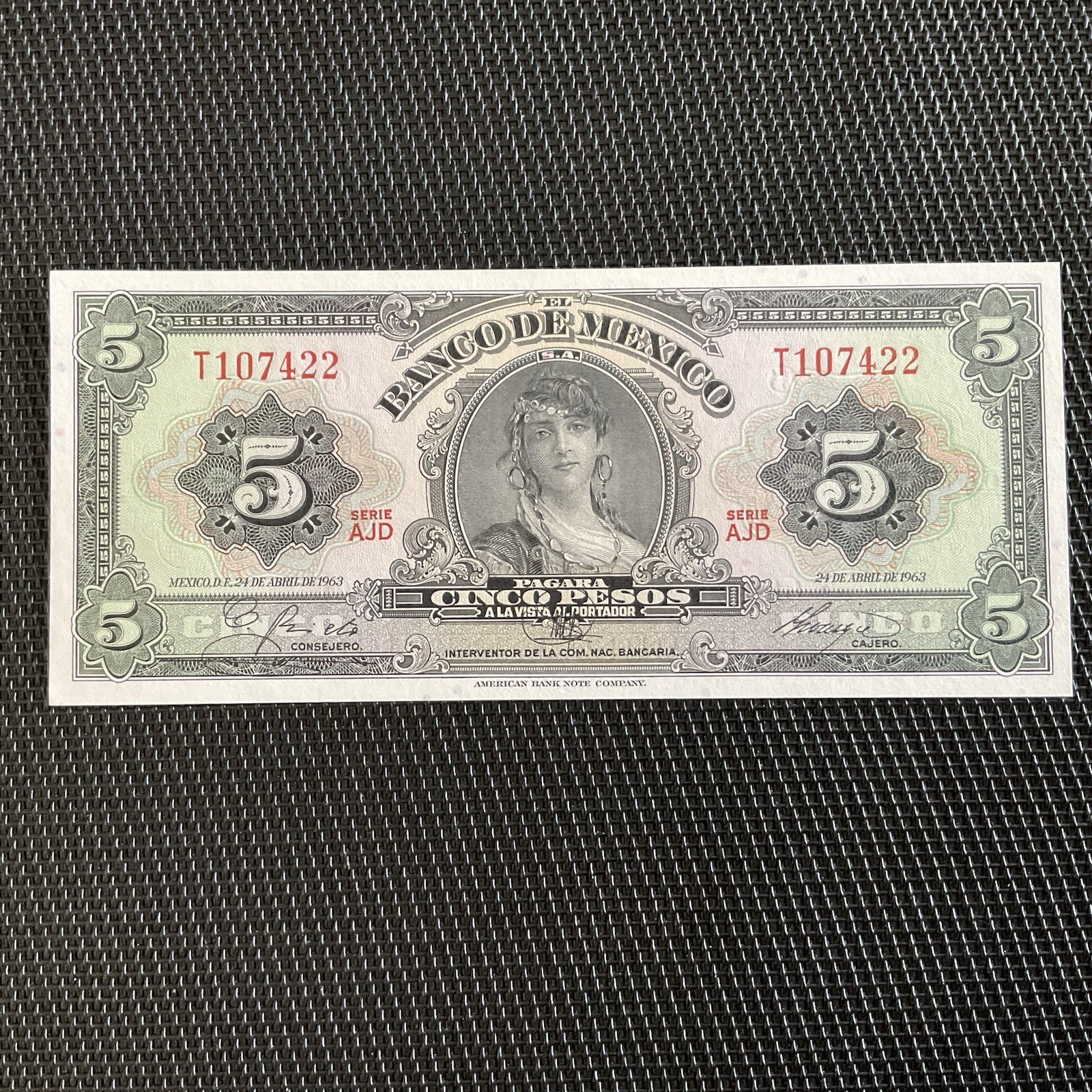 MEXIQUE: 5 Pesos 24/04/1963, Pick 60h, NEUF/UNC 🌐