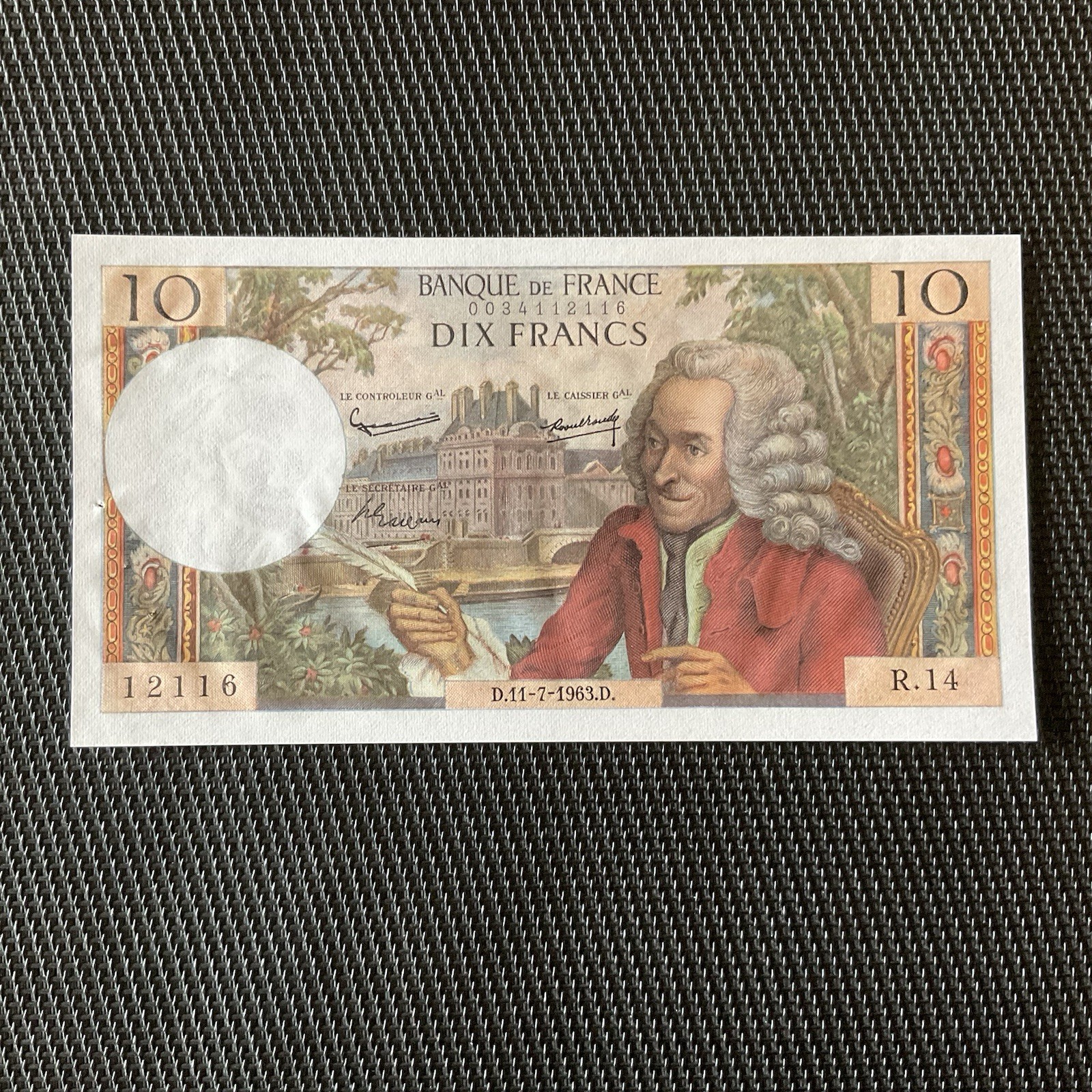 FRANCE: 10 Francs Voltaire 11/07/1963, F62-03, SPL/AU 🇫🇷