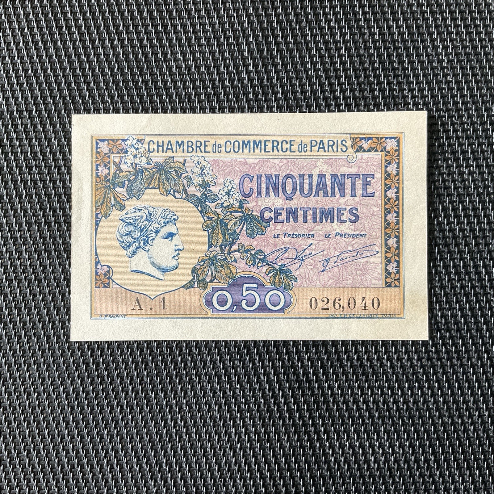 FRANCE: 50 Cts Chambre De Commerce De Paris 1920, Alph A1, Pr.NEUF/AUNC 🇫🇷