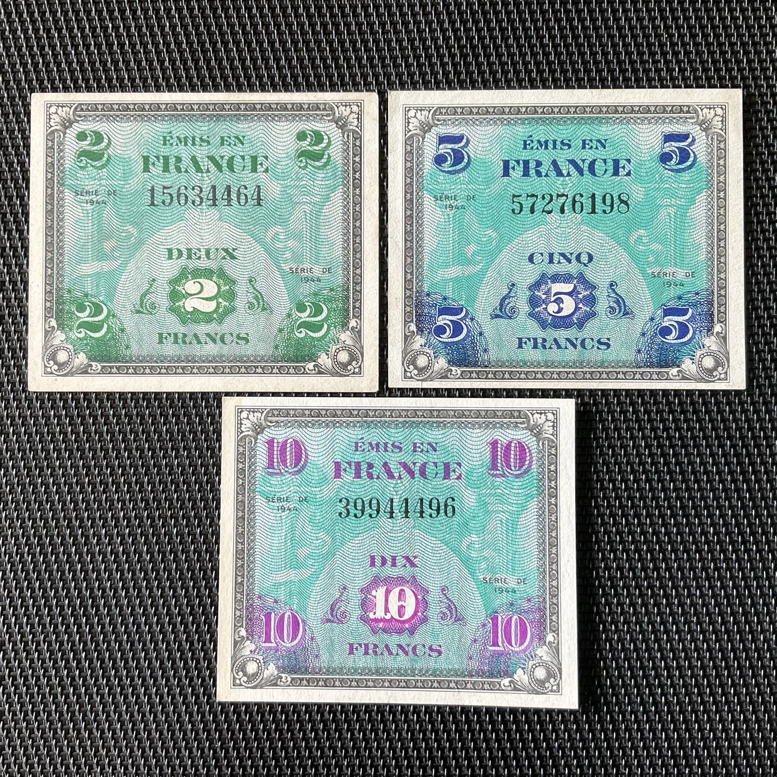 FRANCE: 2f, 5f et 10f Drapeau Sans Série, VF16/17/18, SPL/AU 🇫🇷