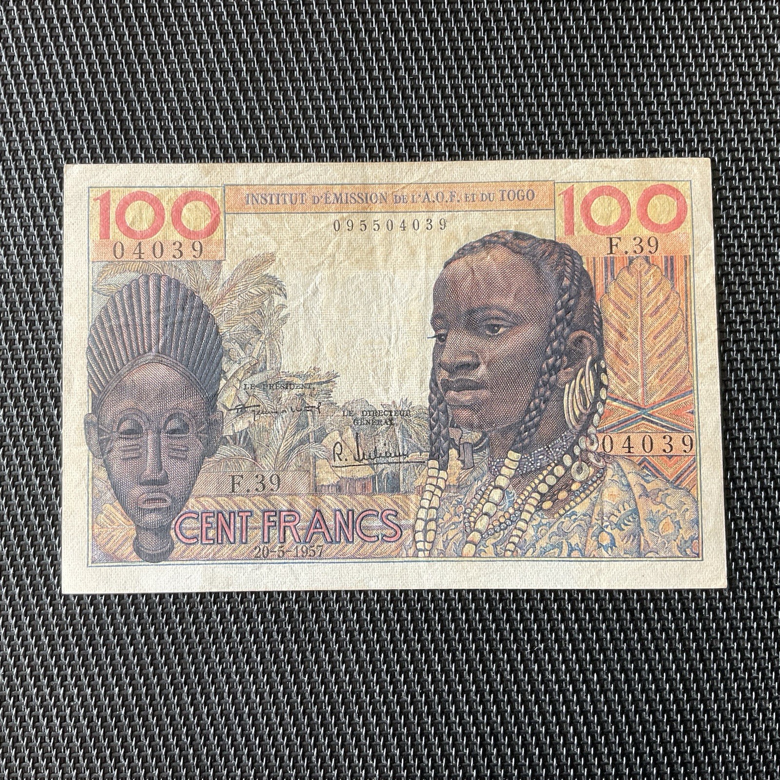 AOF ET TOGO: 100 Francs 20/05/1957, Pick 46b, TTB/VF 💥