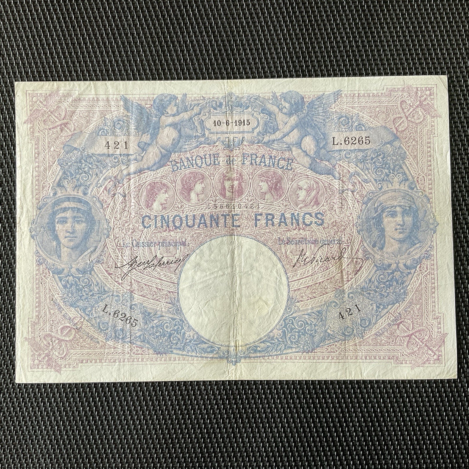 FRANCE: 50 Francs Bleu Et Rose 10/06/1915, F14-28, TTB/TTB+ 🇫🇷