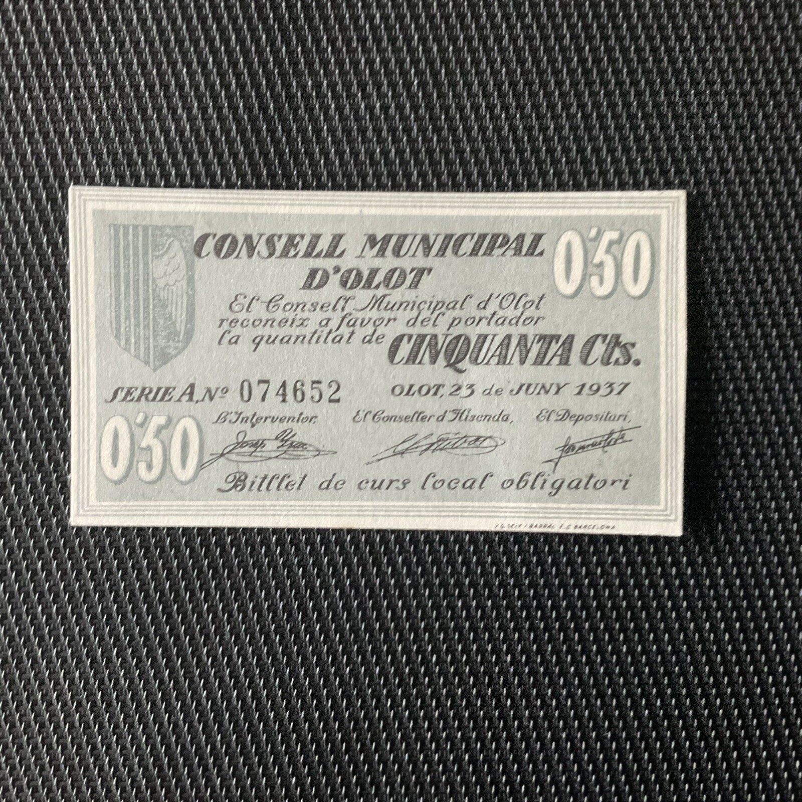ESPAGNE: 50 Cents 23/06/1937, Billet Local Olot, NEUF/UNC 💥