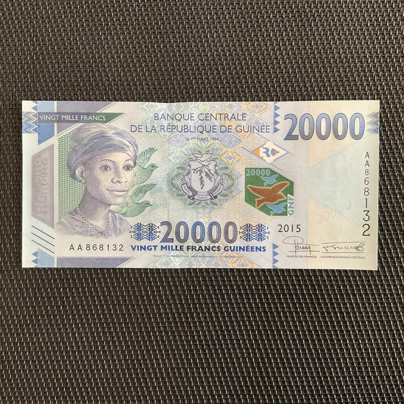 GUINÉE: 20 000 Francs 2015, Pick 50a, NEUF/UNC 💥