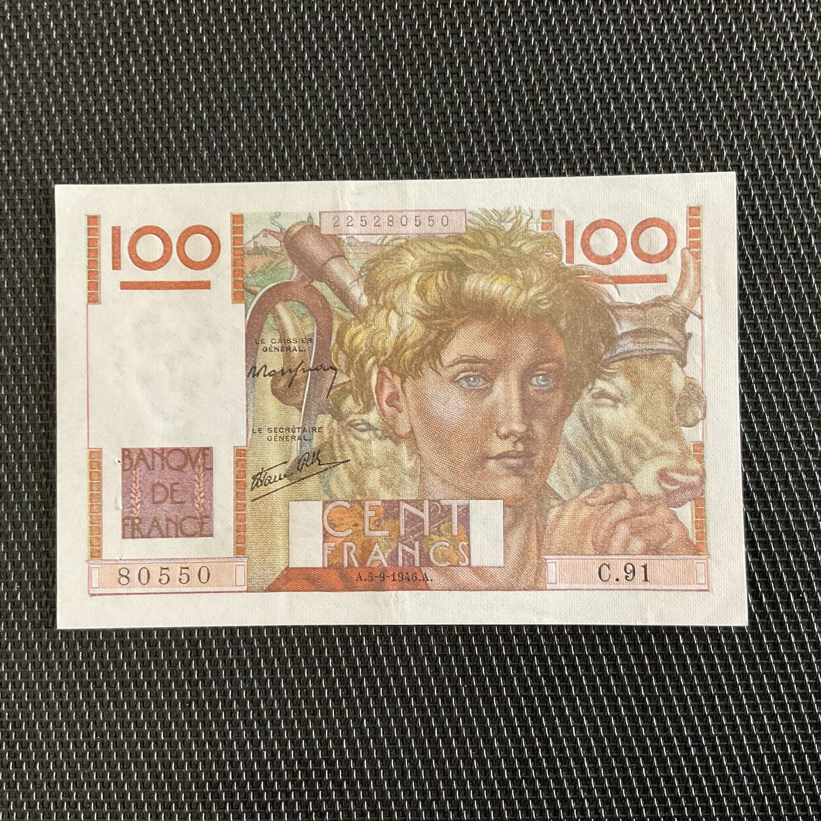 FRANCE: 100 Francs Jeune Paysan 05/09/1946, F28-08, Pr.SPL/AU 🇫🇷