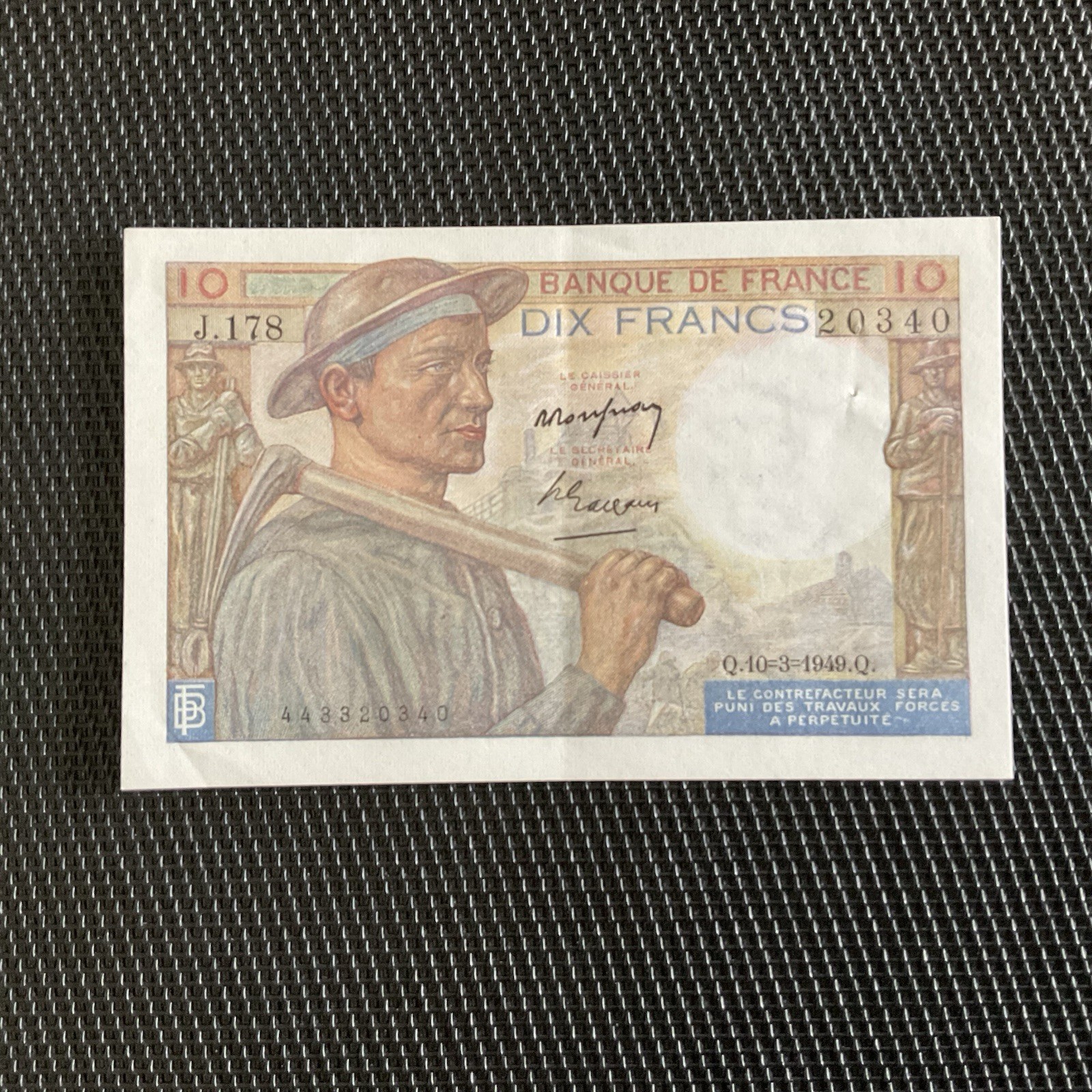 FRANCE: 10 Francs Mineur 10/03/1949, F08-20, Pr.SPL/AU 🇫🇷
