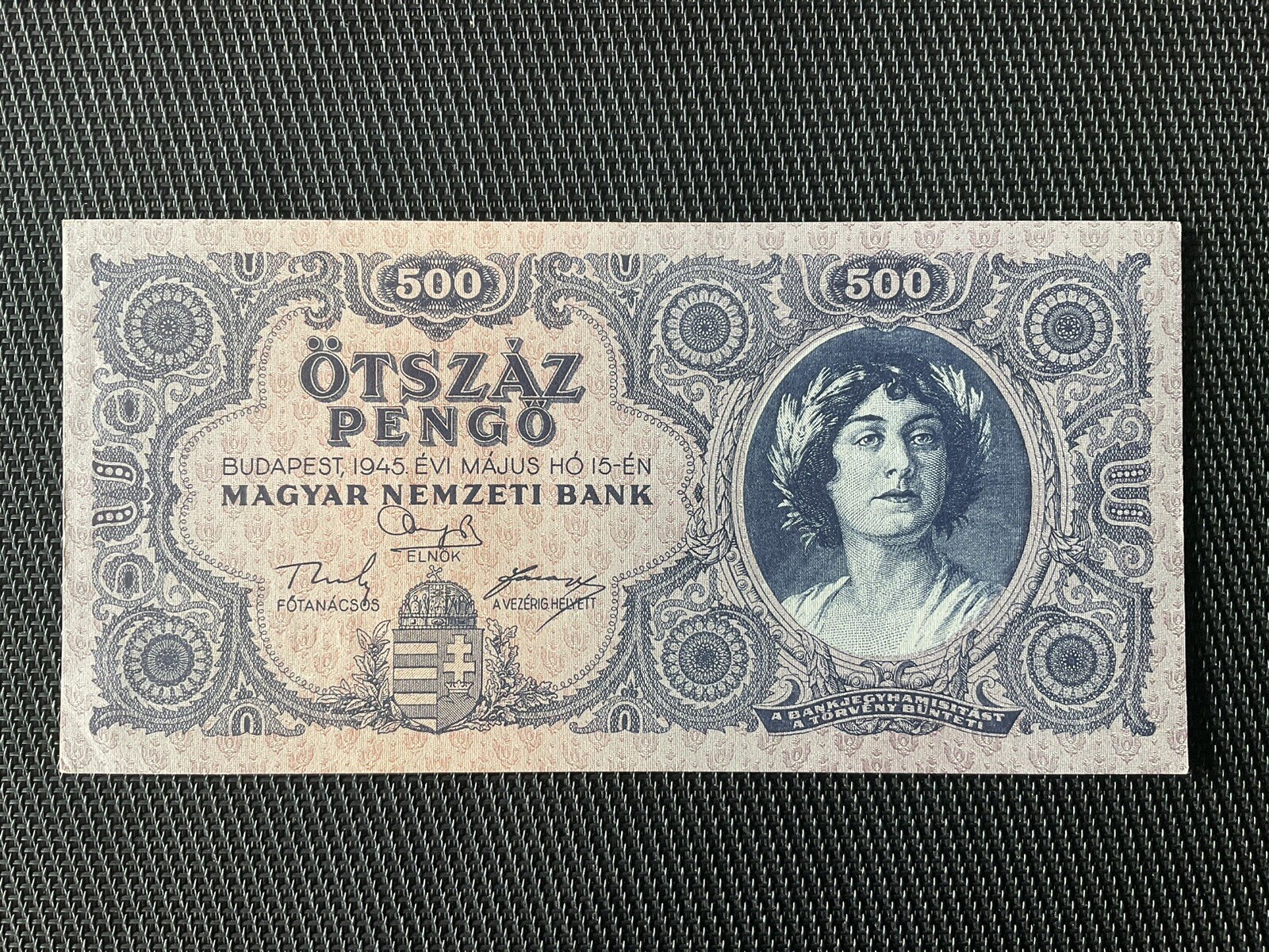 HONGRIE: 500 Pengo 15/05/1945, Pick 117, SPL+/AU+ 💥
