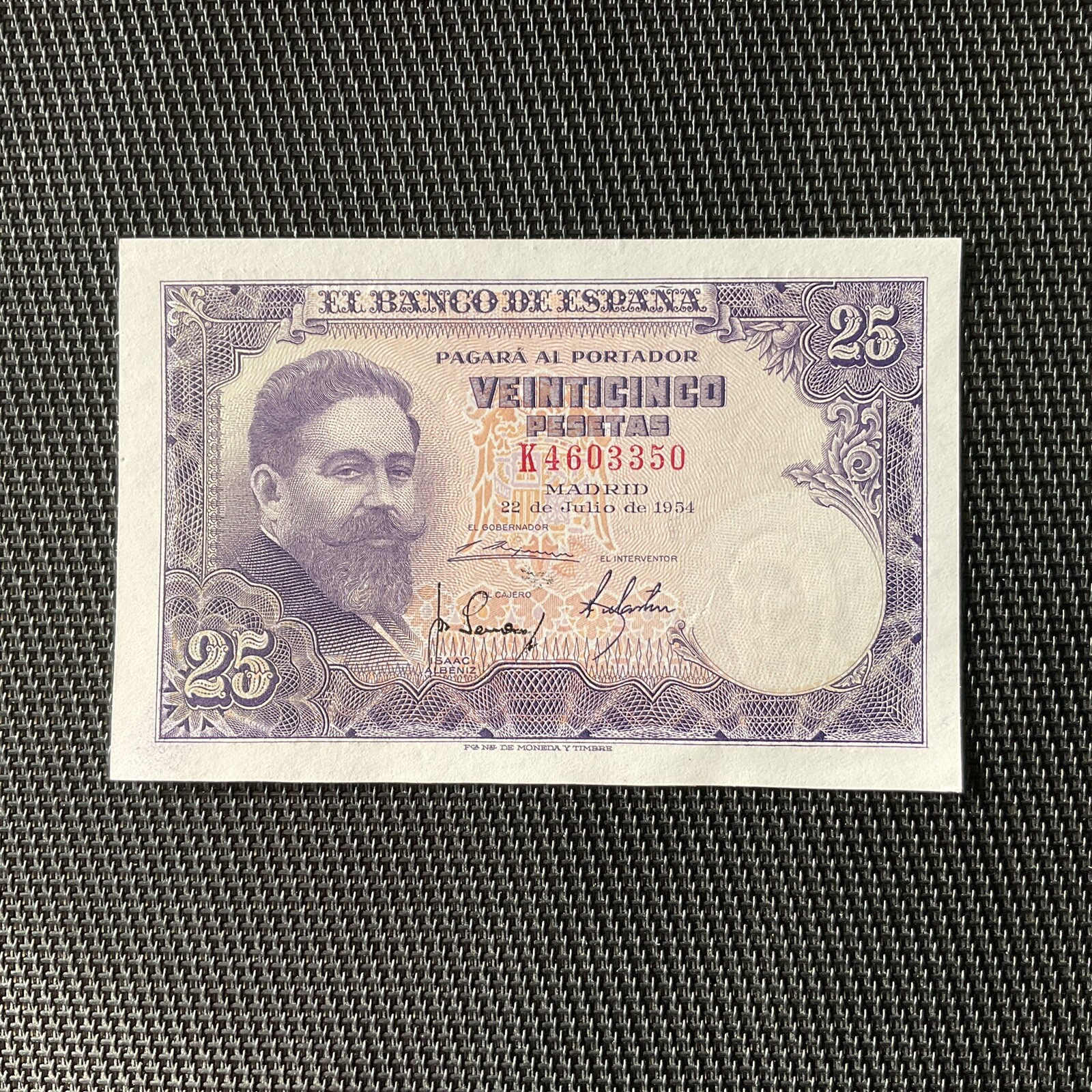ESPAGNE: 25 Pesetas 22/07/1954, Pick 147, NEUF/UNC 🌐