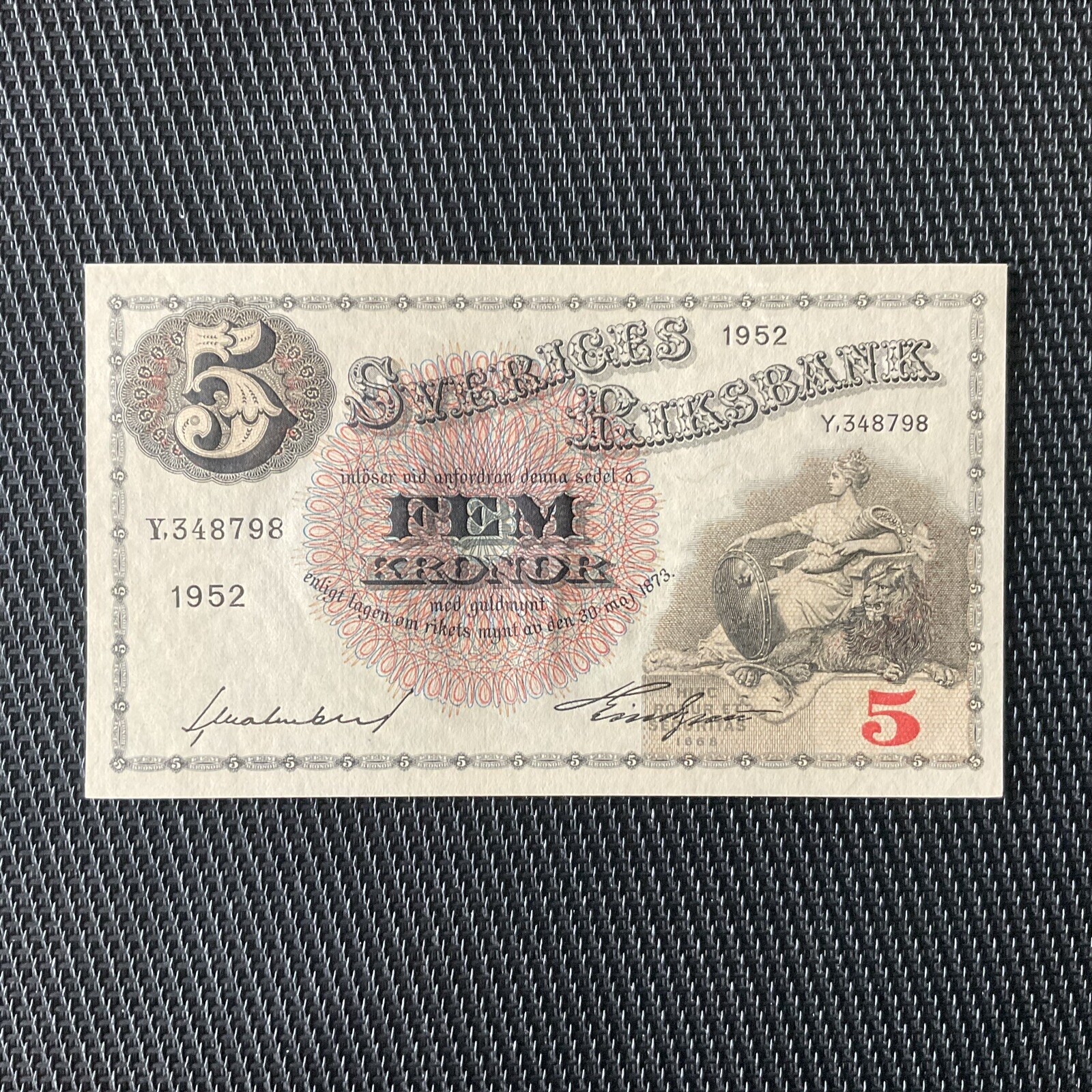 SUÈDE: 5 Kronor 1952, Pick 33ai, Pr.NEUF/AUNC 💥