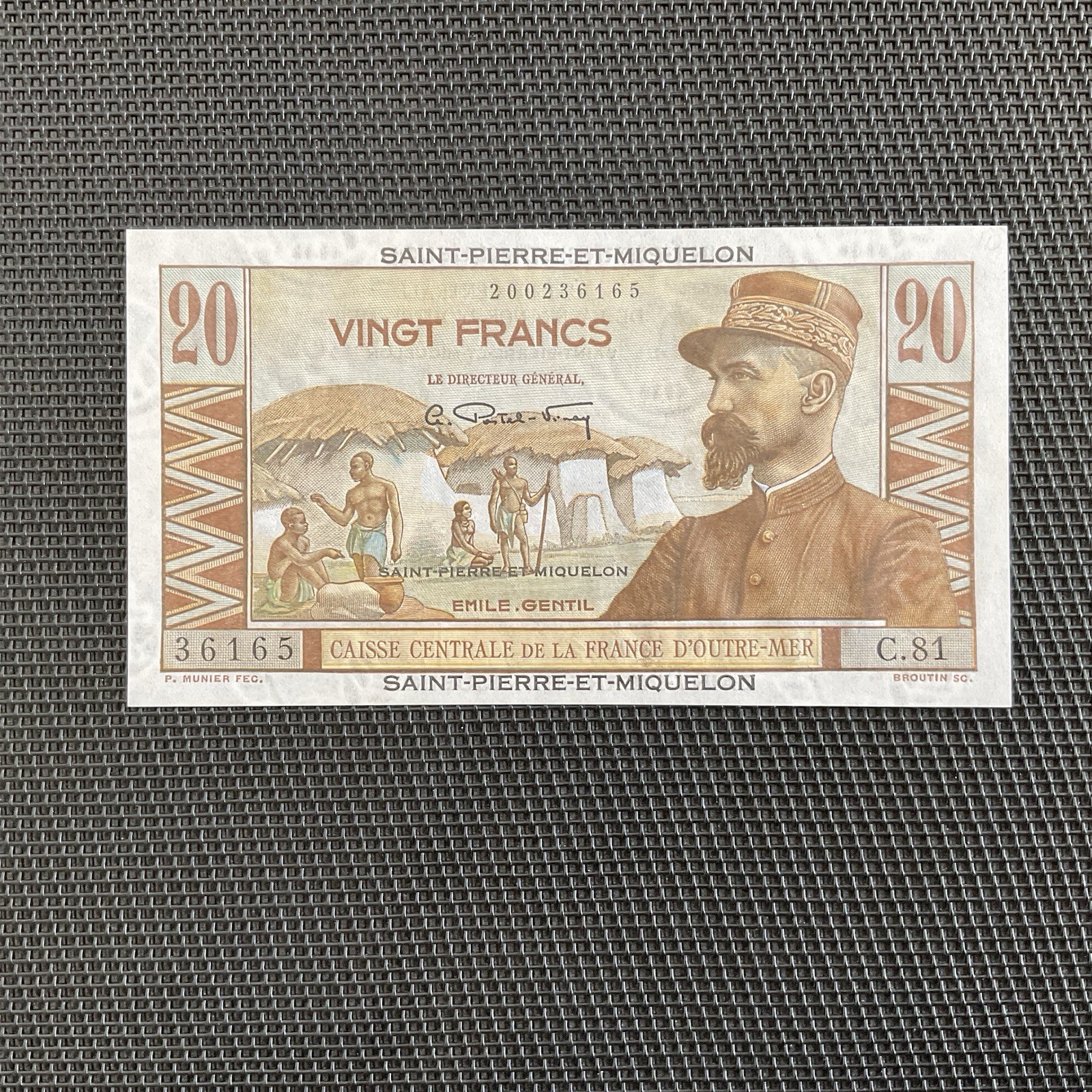 ST PIERRE ET MIQUELON: 20 Francs 1950, E. Gentil, CCFOM, Pick 24,...