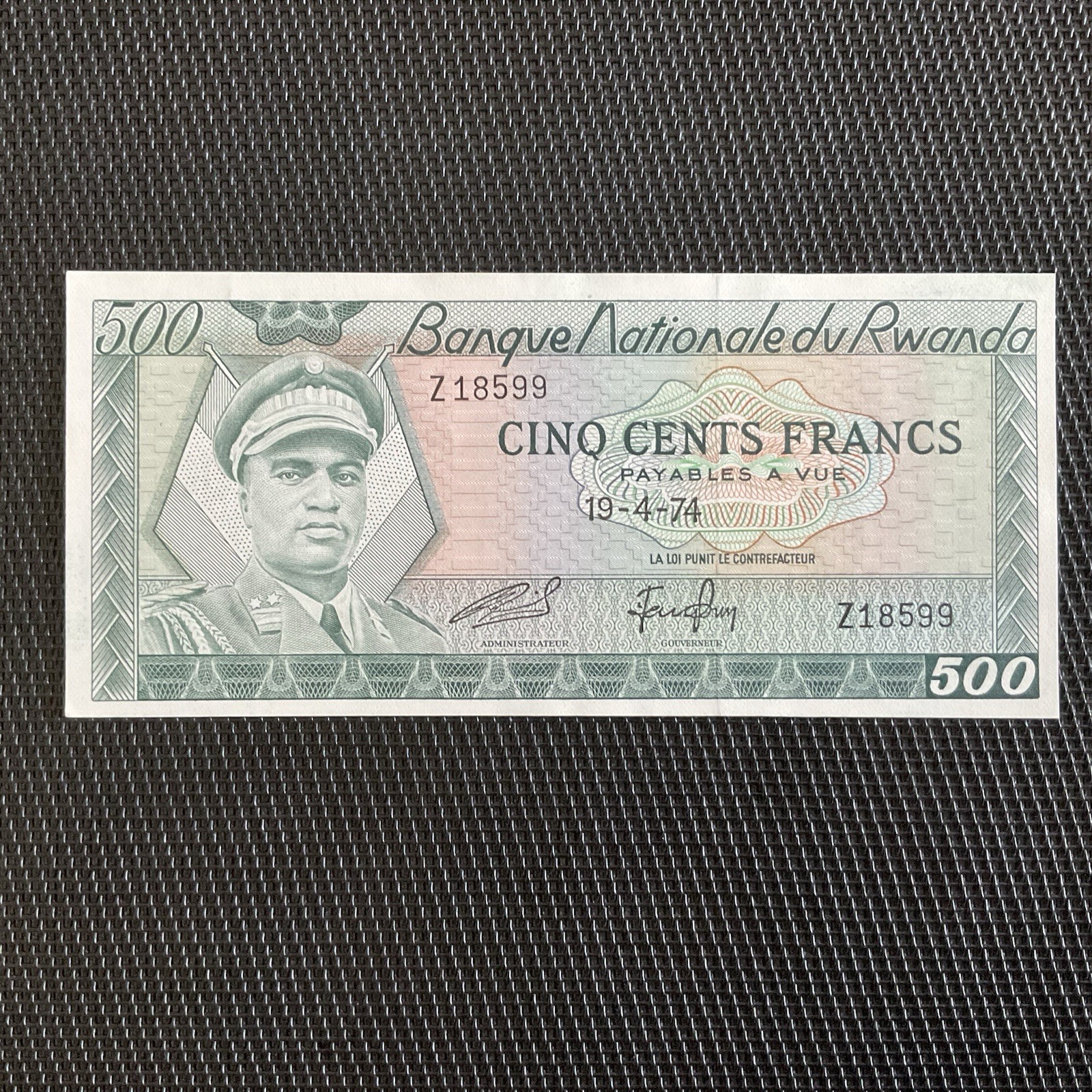 RWANDA: 500 Francs 19/04/1974, Pick 11a, NEUF/UNC 🌐