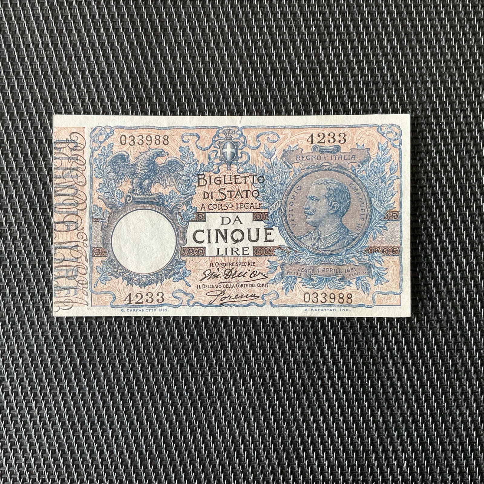 ITALIE: 5 Lire 07/10/1904, Pick 23e, SUP+/XF+ 💥