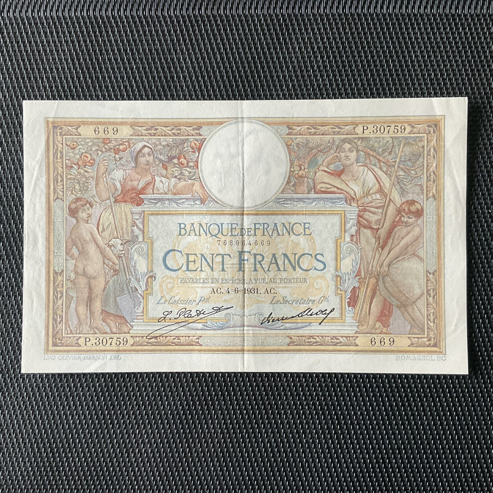 FRANCE: 100 Francs Merson 04/06/1931, F24-10, Pr.SUP/XF 🇫🇷
