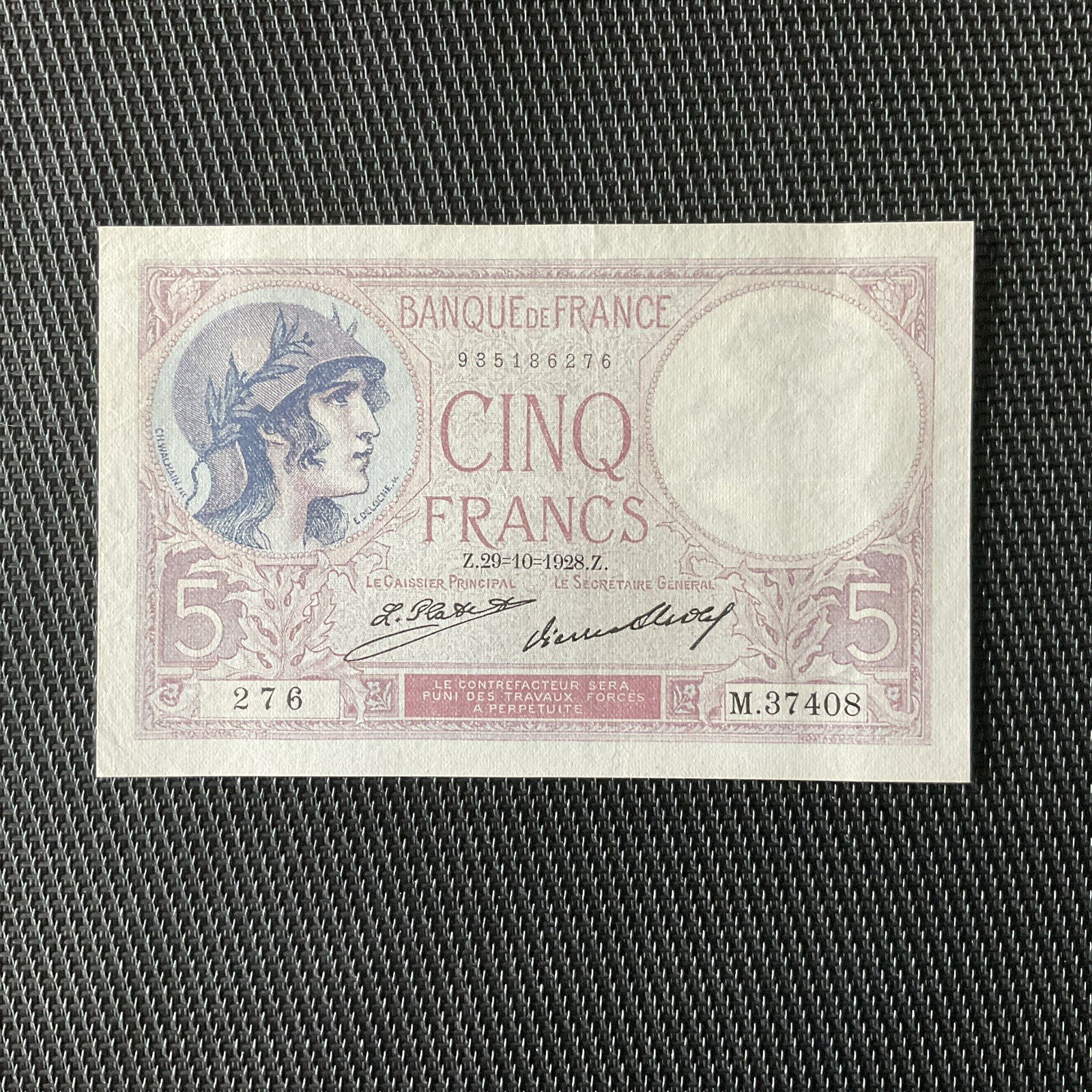 FRANCE: 5 Francs Femme Casquée 29/10/1928, F03-12, SPL/AU 🇫🇷