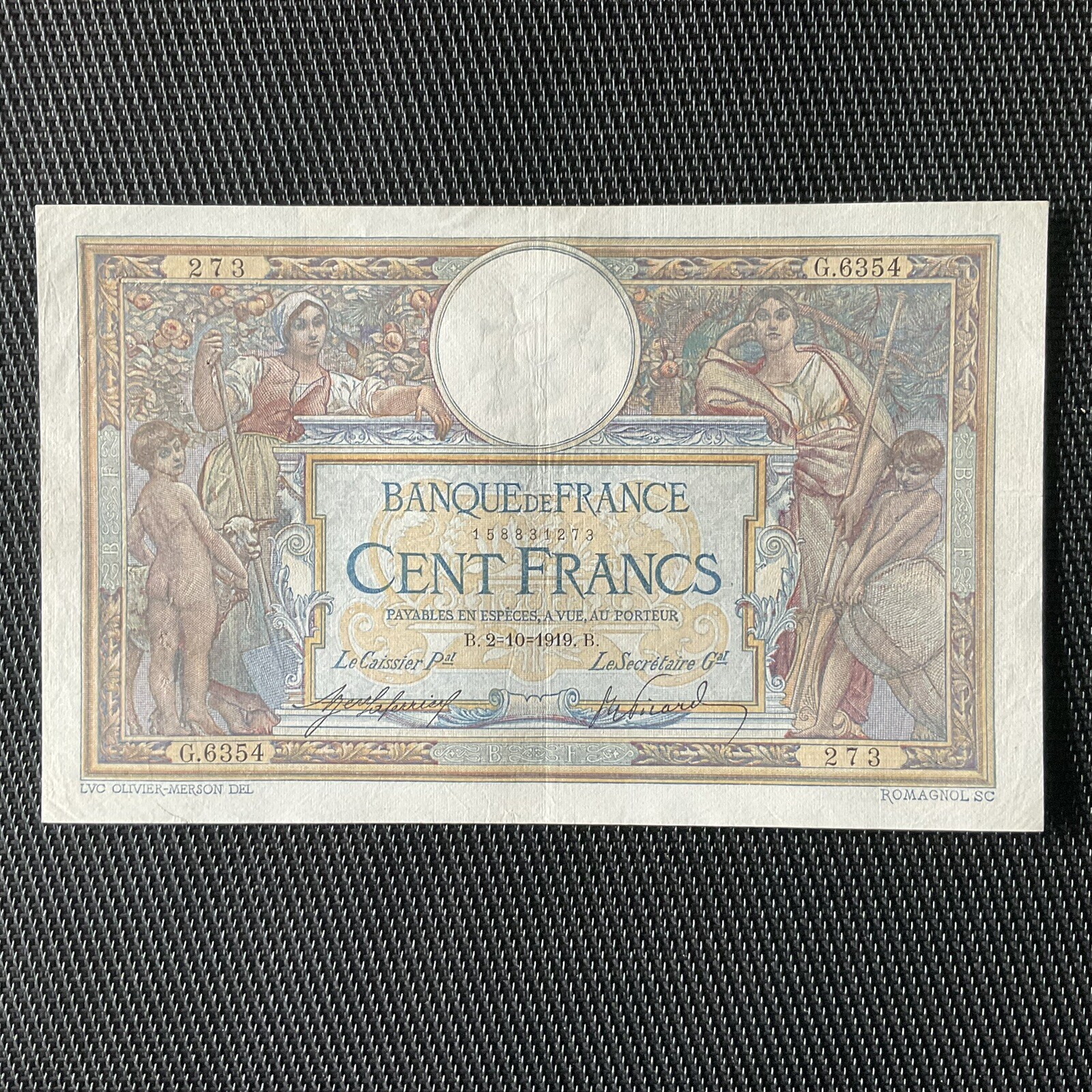FRANCE: 100 Francs Merson 02/10/1919, F23-11, SUP/XF 🇫🇷