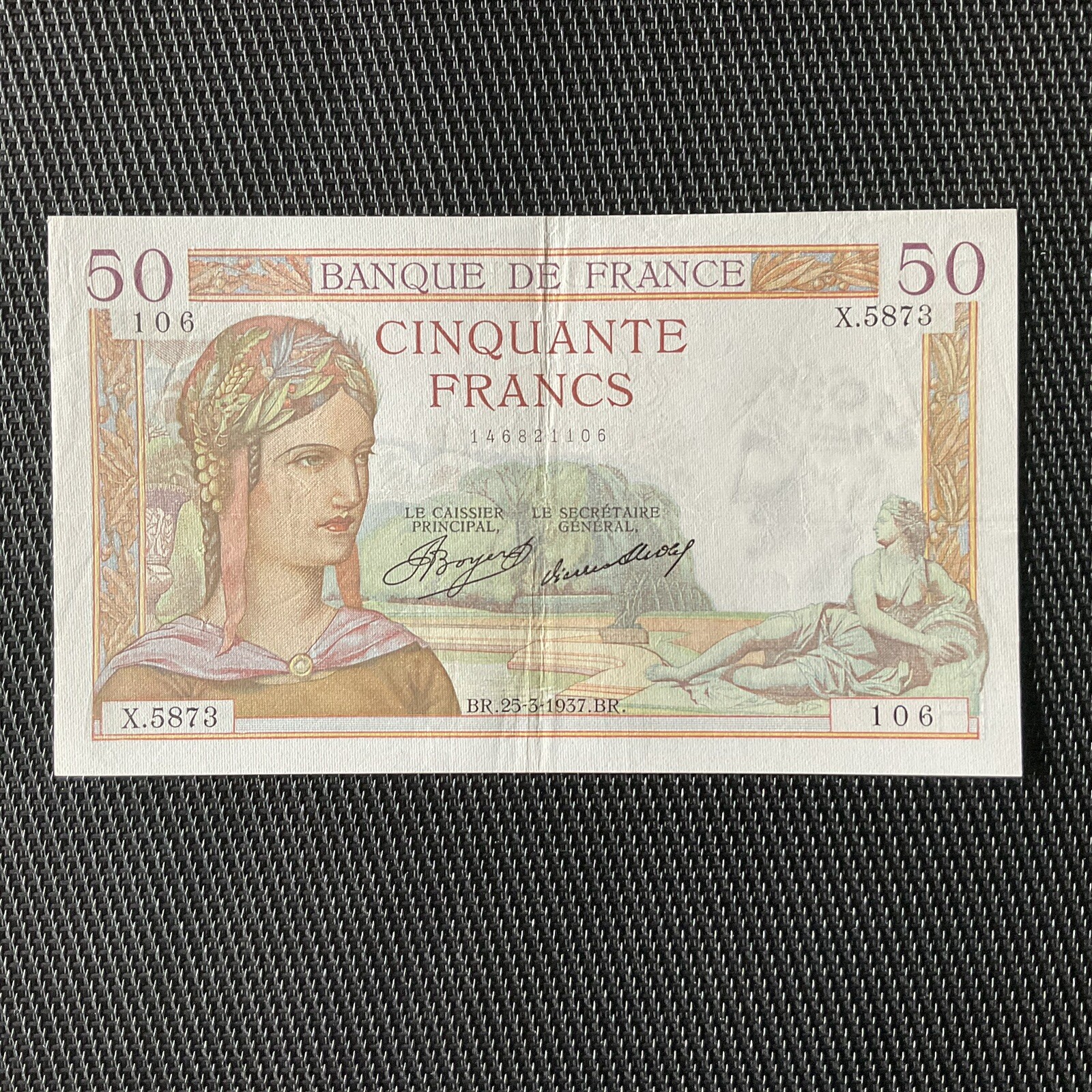 FRANCE: 50 Francs Cérès 25/03/1937, F17-36, Pr.SUP/XF 🇫🇷
