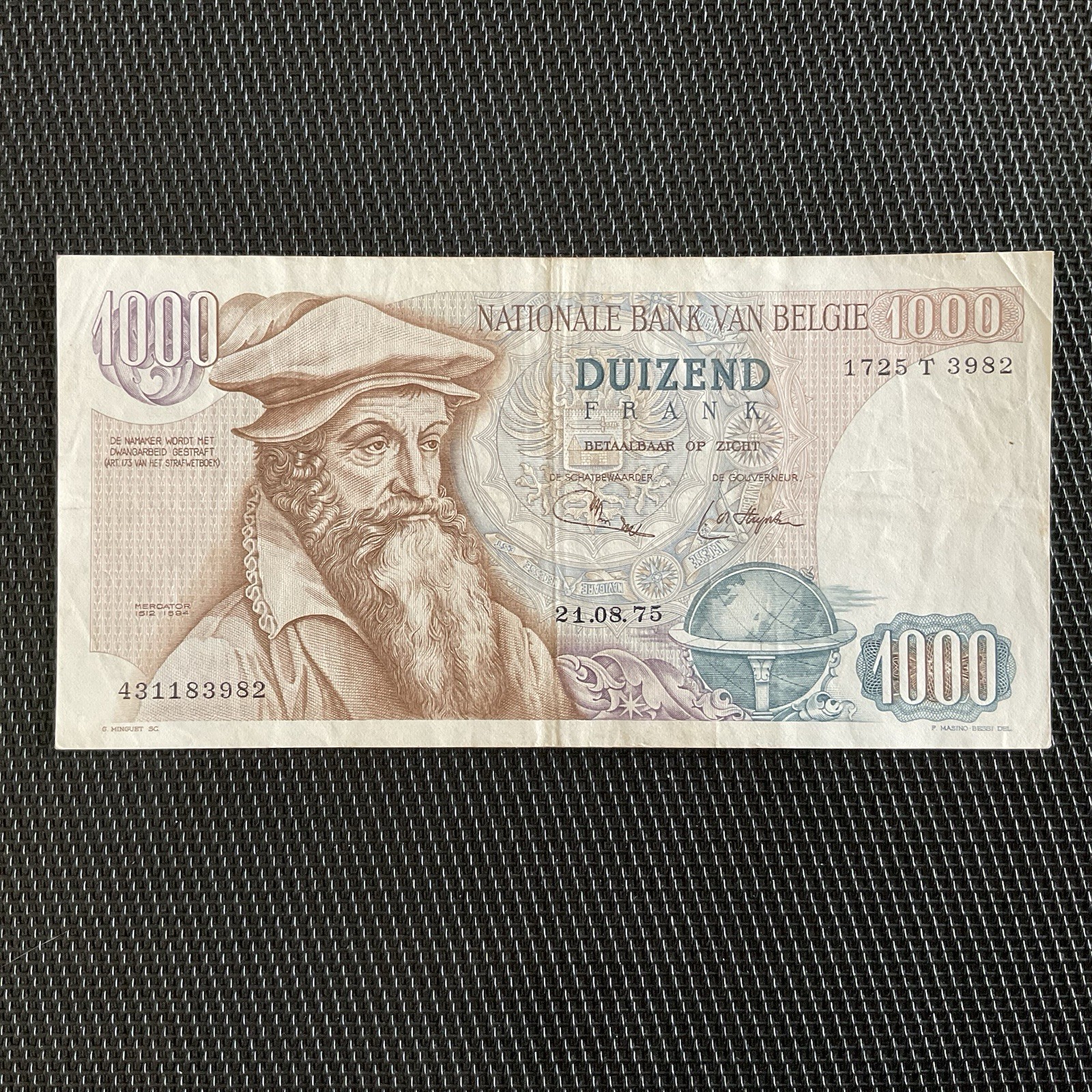 BELGIQUE: 1000 Francs 21/08/1975, Pick 136b Sign 3, TTB/VF 💥