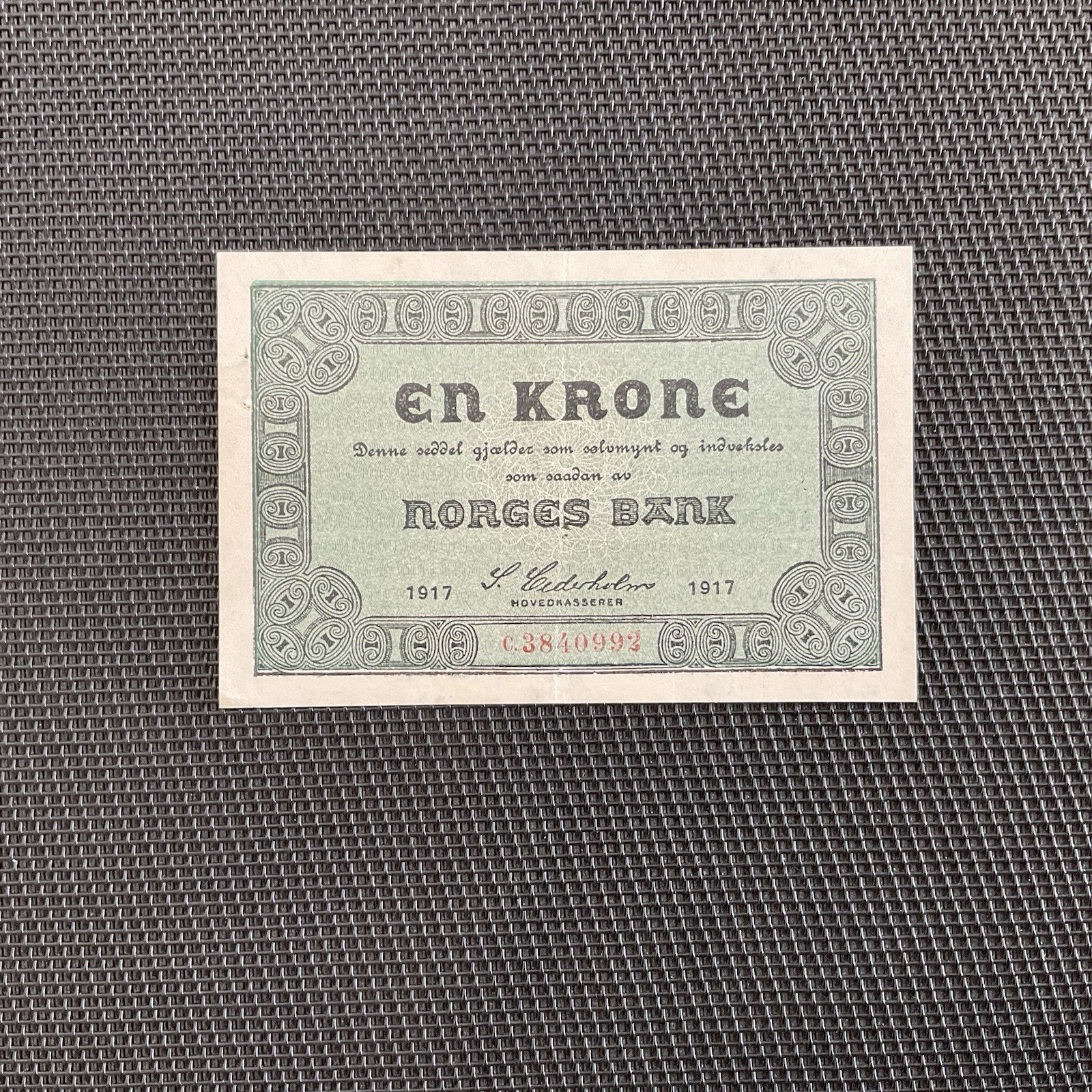 NORVÈGE: 1 Krone 1917, Avec Prefixe, Pick 13b, SUP+/XF+ 🌐