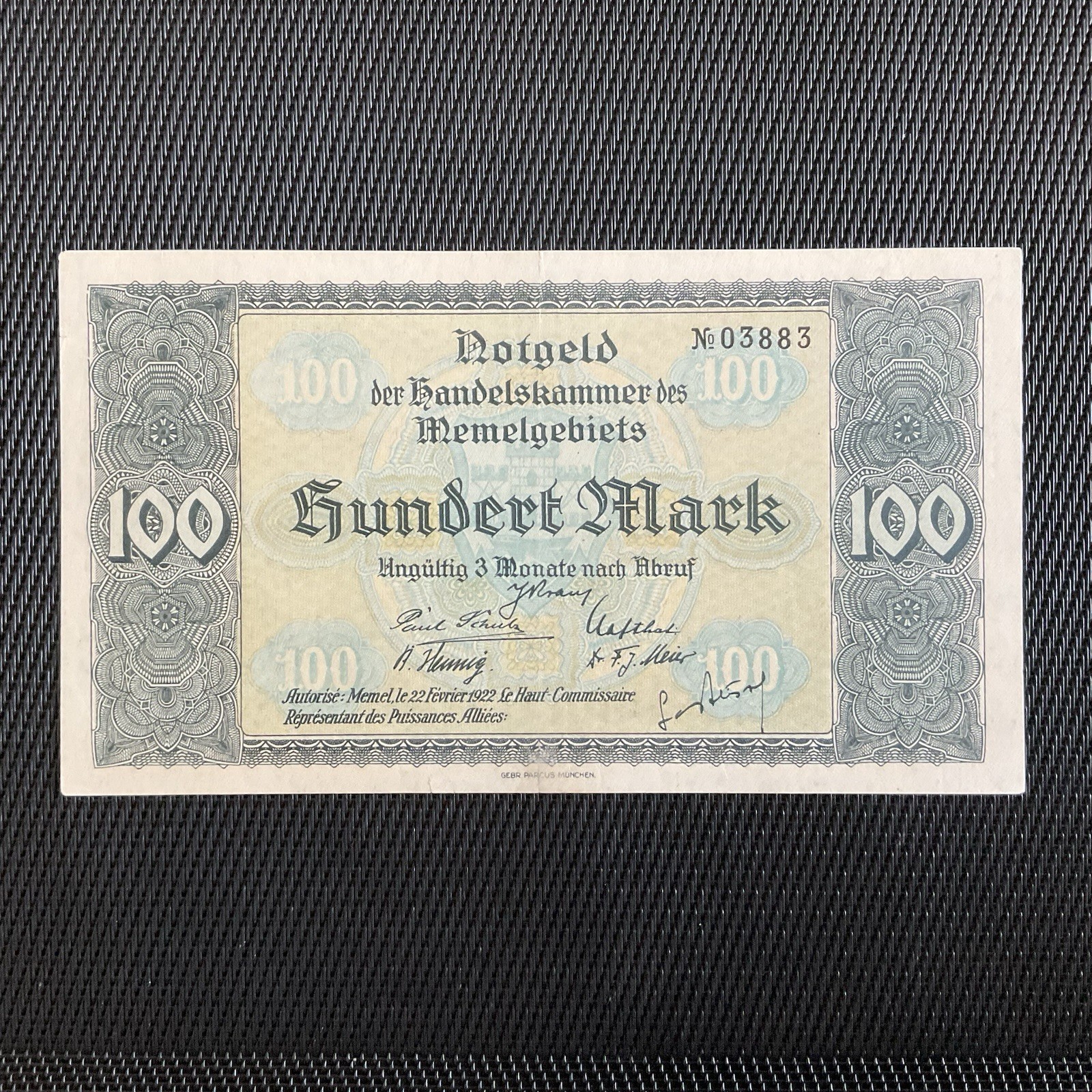 MÉMEL: 100 Mark 22/02/1922, Administration Française, Pick 9, SPL/AU 🔥