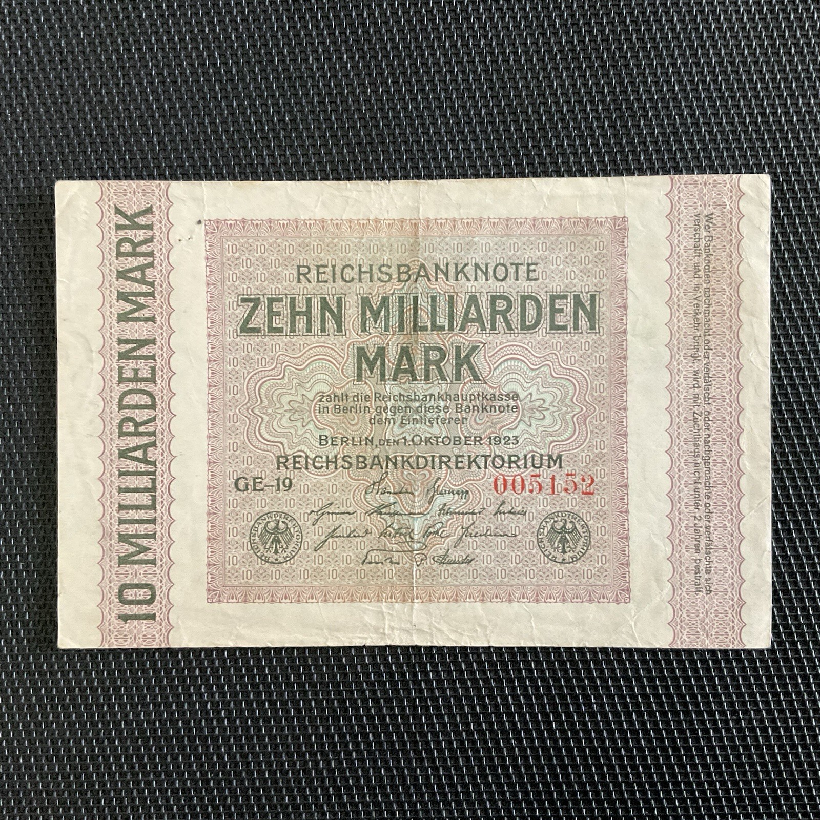 ALLEMAGNE: 10 Milliards Mark 01/10/1923, Pick 117b, TTB/VF 💥