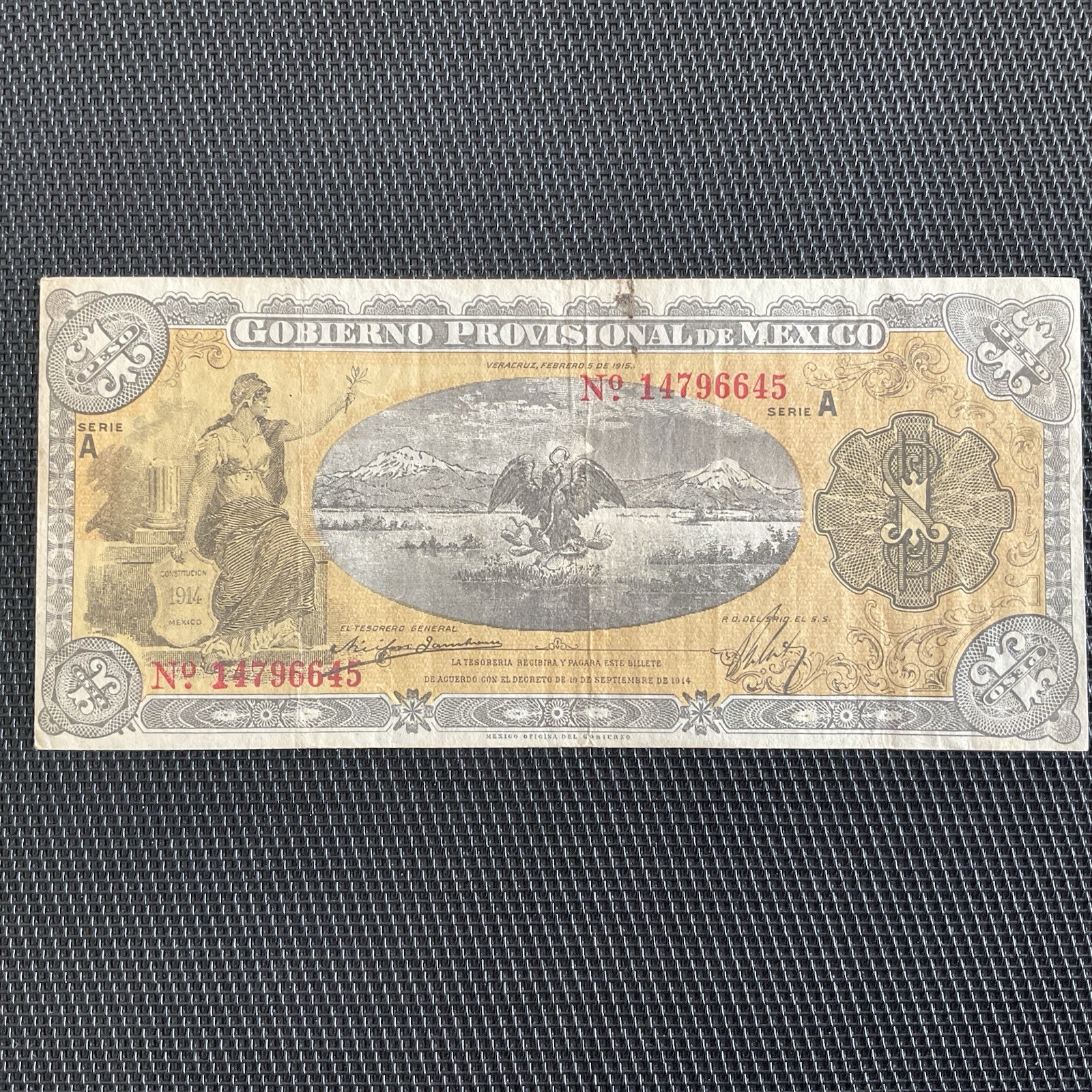 MEXIQUE: 1 Peso 20/10/1914, Gobierno De Mexico, Pick 701a, TTB/VF 💥