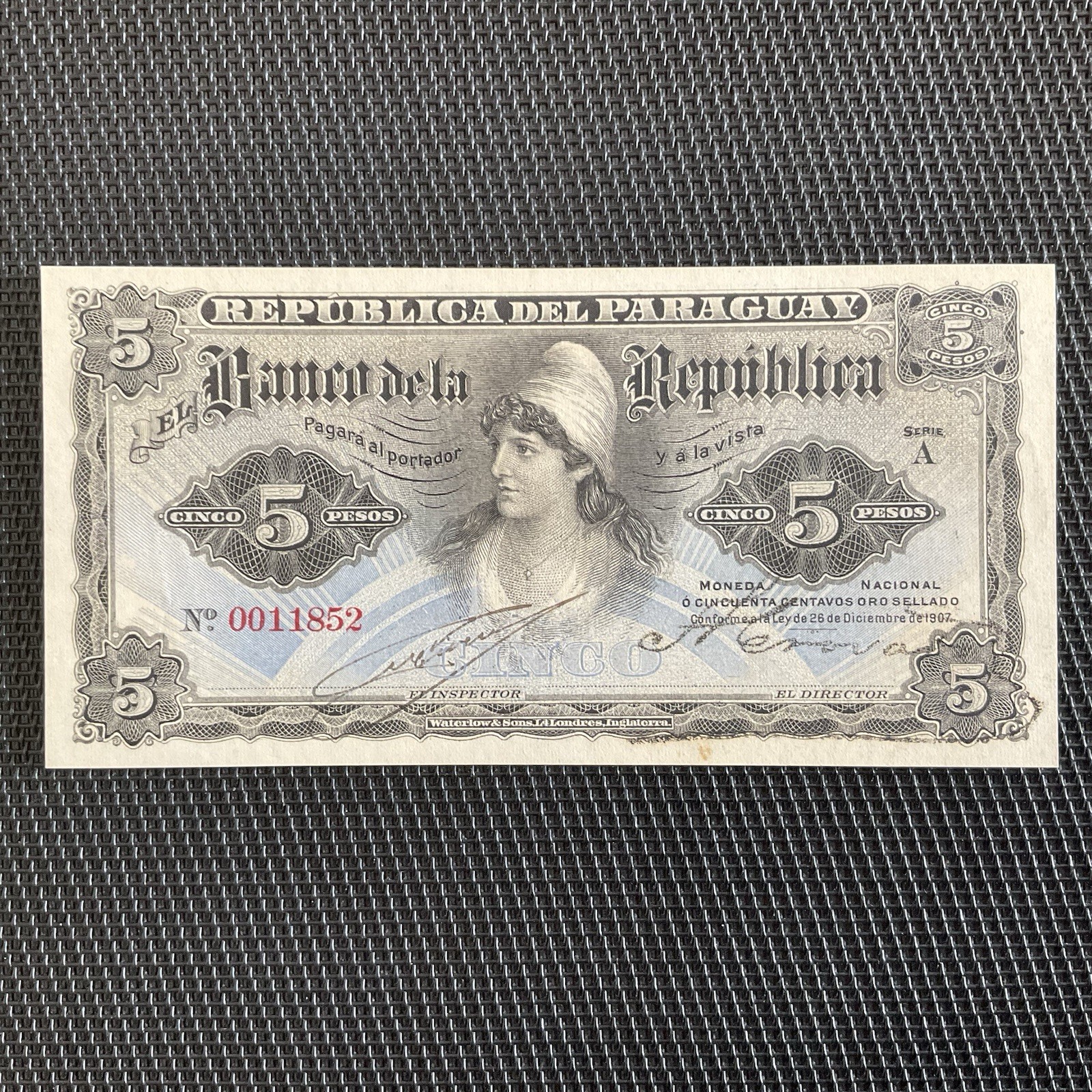 PARAGUAY: 5 Pesos 26/12/1907, Pick 151a, Pr.NEUF/AUNC 💥