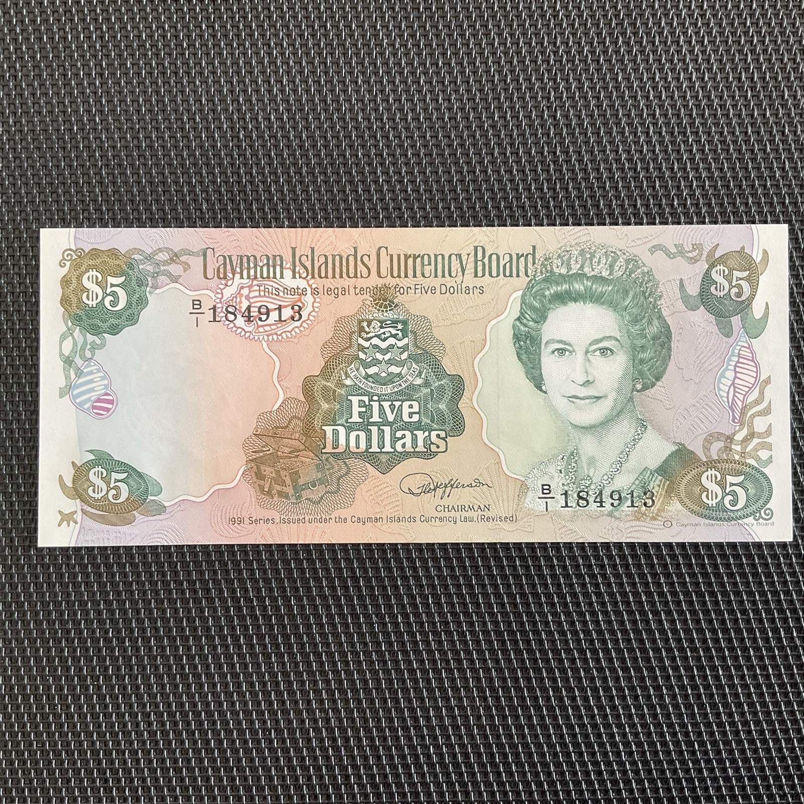 ÎLES CAÏMAN: 5 Dollars 1991, Pick 12, NEUF/UNC 💥