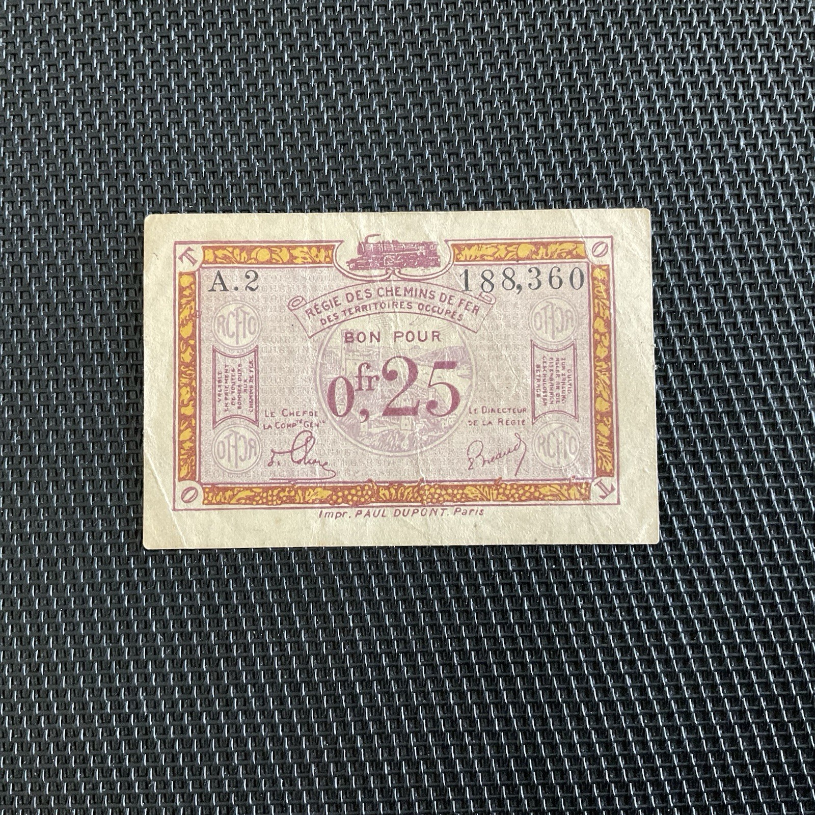 FRANCE: 0,25 Cts RCFTO 1923, Pick R3, Pr.TTB/VF 🇫🇷