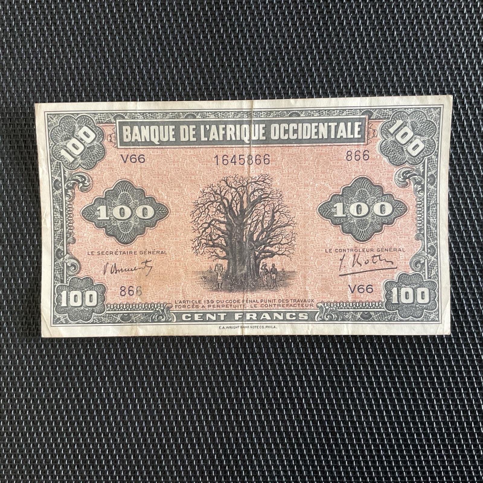 AFRIQUE OCCIDENTALE FRANÇAISE: 100 Francs 14/12/1942, Pick 31a, TTB+/VF+ 🌐