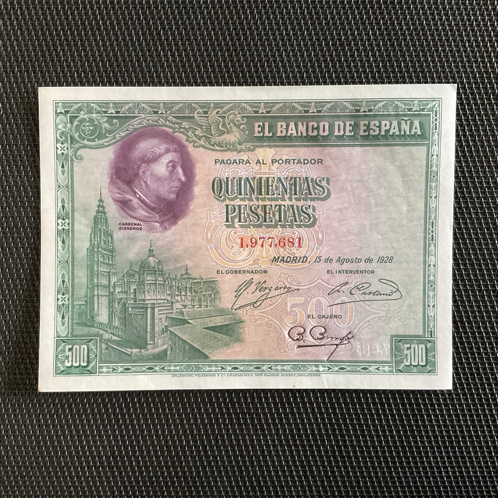 ESPAGNE: 500 Pesetas 15/08/1928, Pick 77a, SPL/AU 🌐