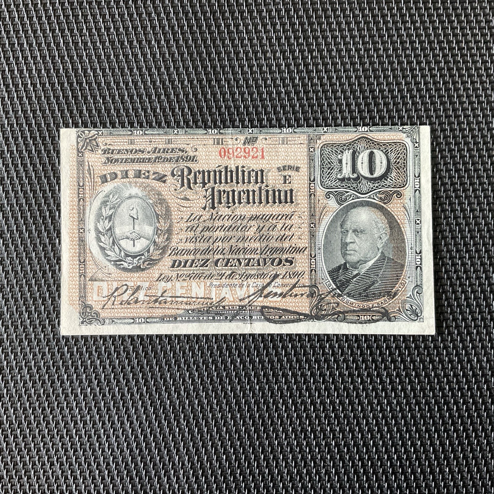 ARGENTINE: 10 Centavos 21/08/1890, Pick 210 Sign 2, SUP/XF 🌐