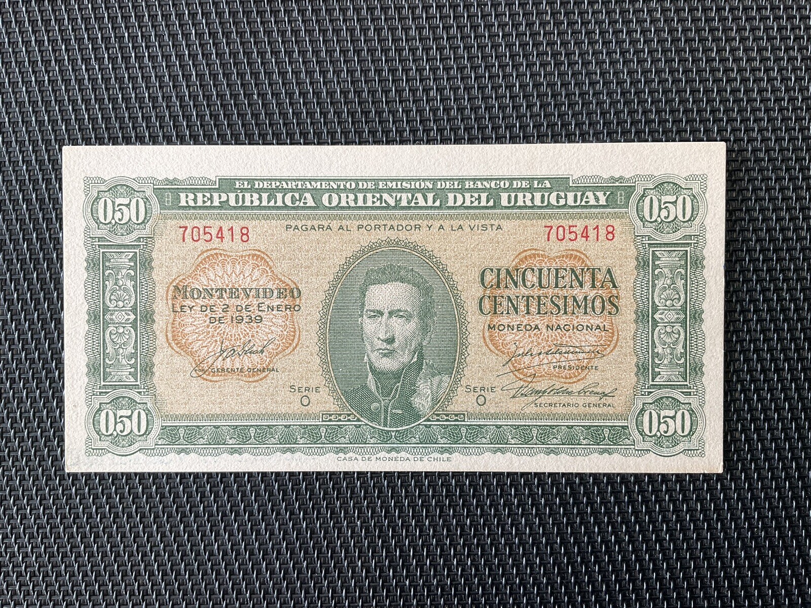 URUGUAY: 50 Centesimos 1939, Pick 34, NEUF/UNC 🌐