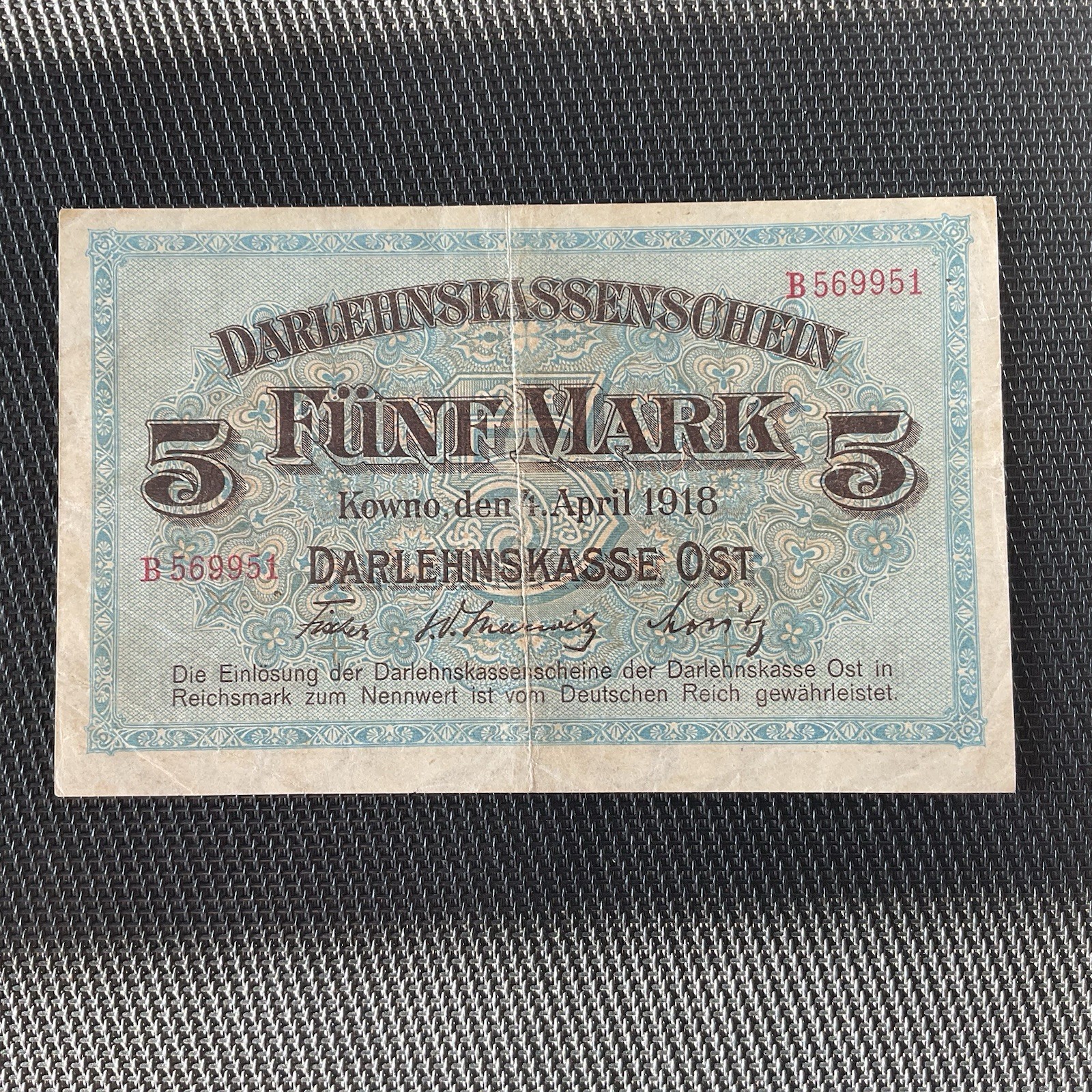 LITUANIE: 5 Mark 04/04/1918, Occ.allemande Kwono, Pick R130, TTB/VF 🔥