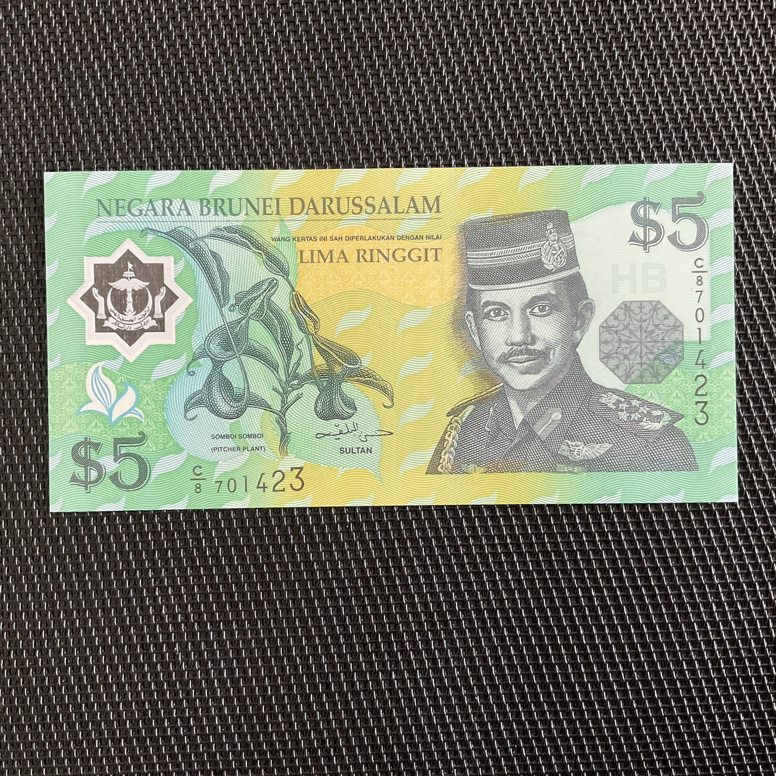 BRUNEÏ: 5 Dollars 2002, Polymère, Pick 23b, NEUF/UNC 💥
