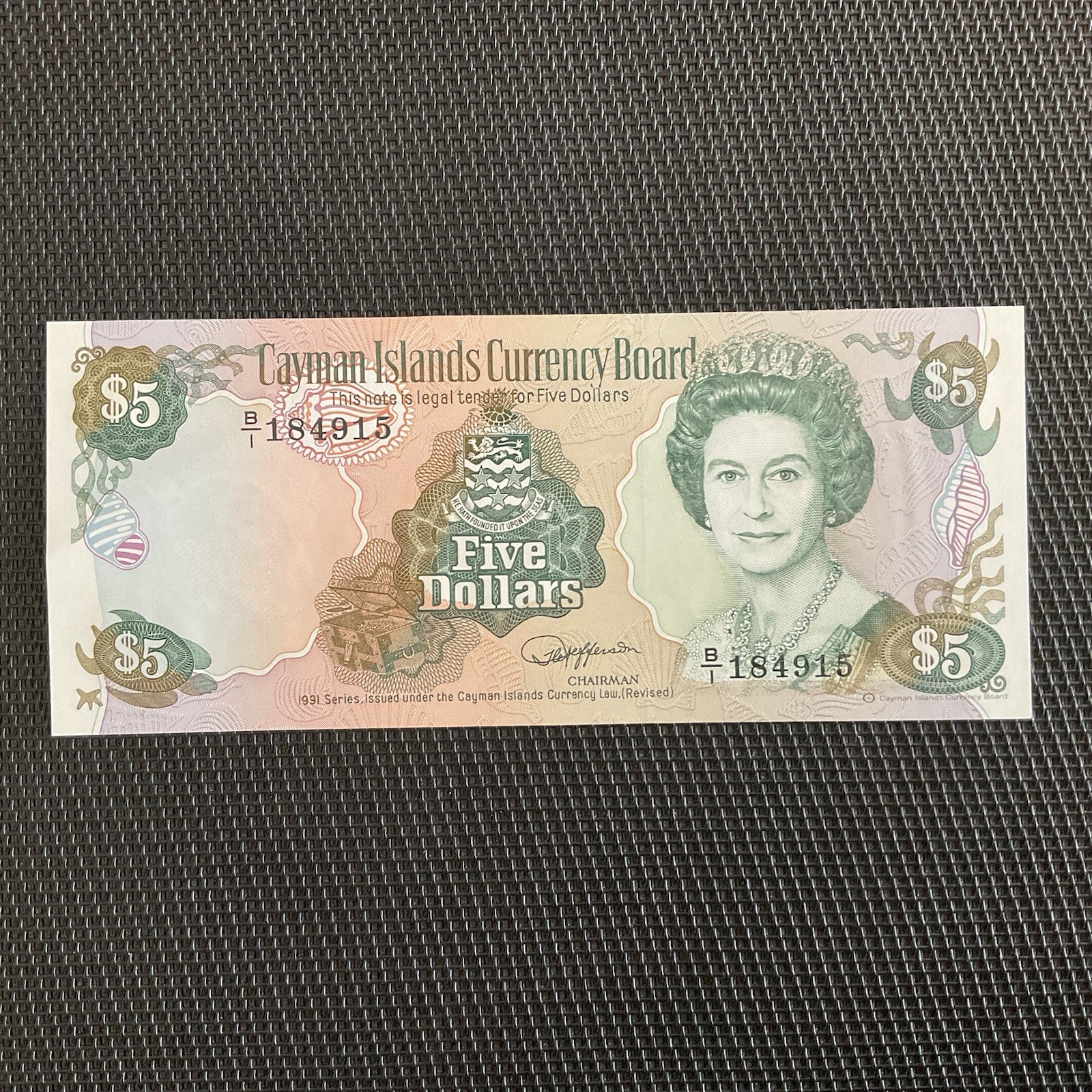 ILES CAYMAN: 5 Dollars 1991, Pick 12, SPL/AU 🌐