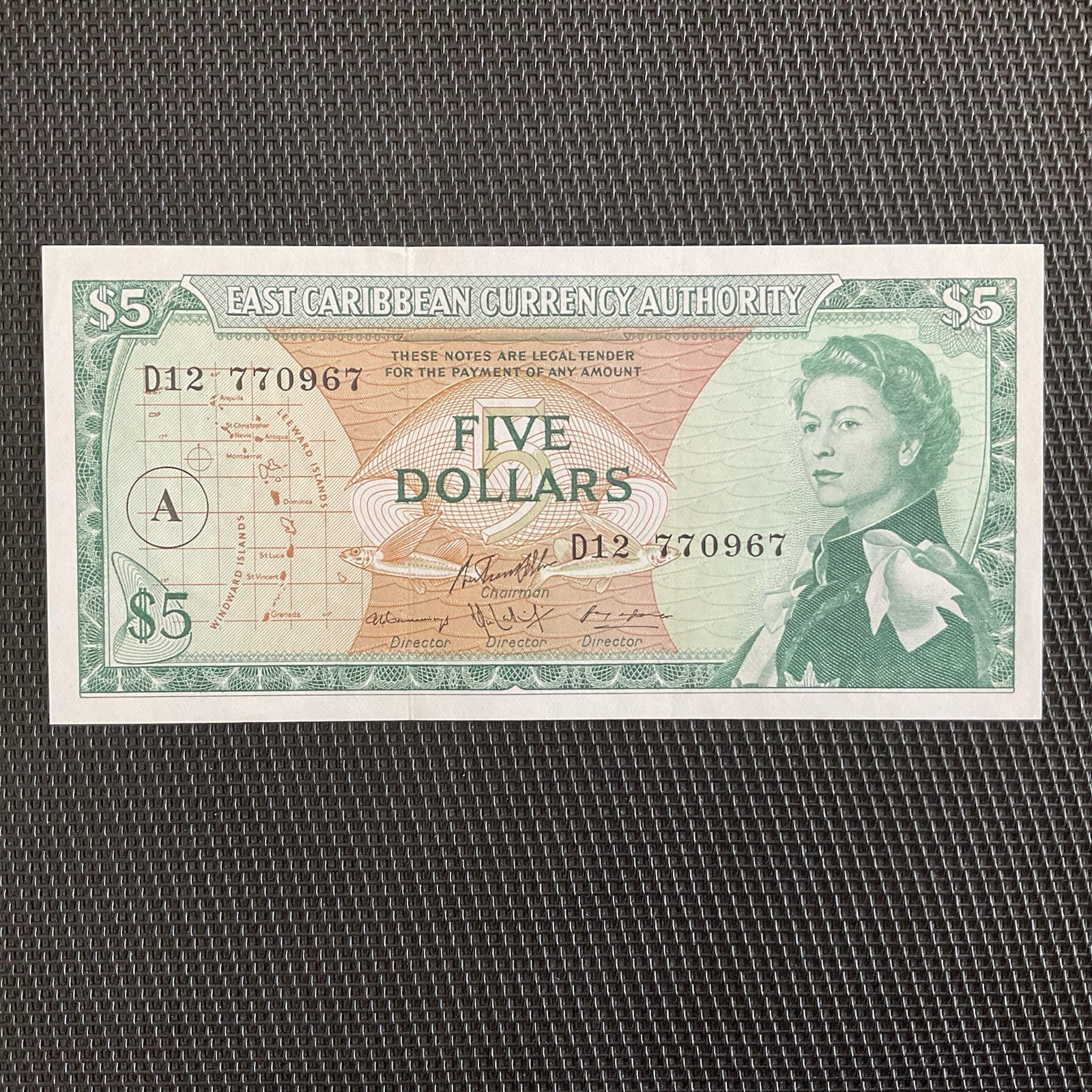 EAST CARIBBEAN: 5 Dollars ND 1965, Lettre A Antigua, Pick 14i, NEUF/UNC 🔥