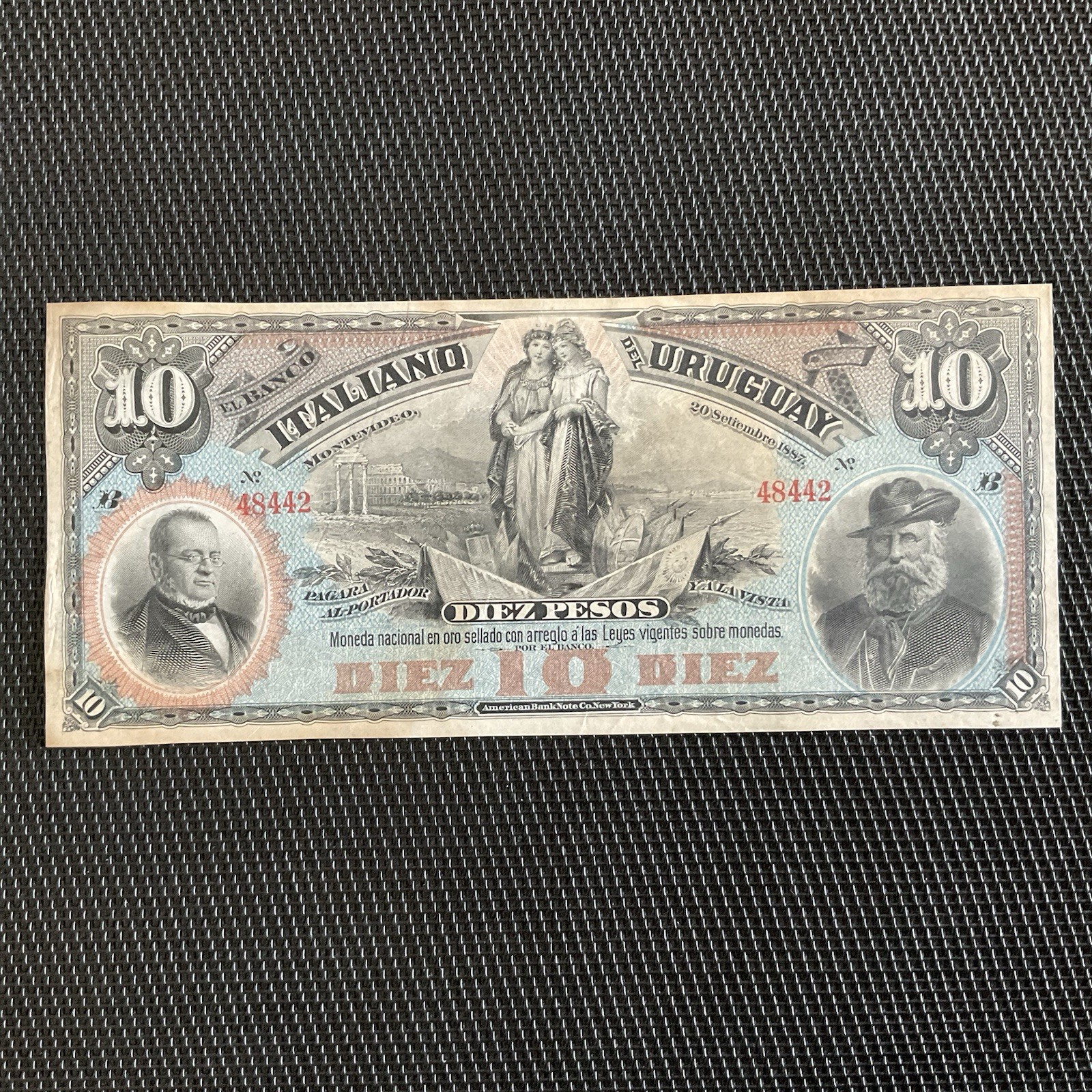 URUGUAY: 10 Pesos 20/09/1887, Banque Italienne, Pick S212a, SUP/XF 💥