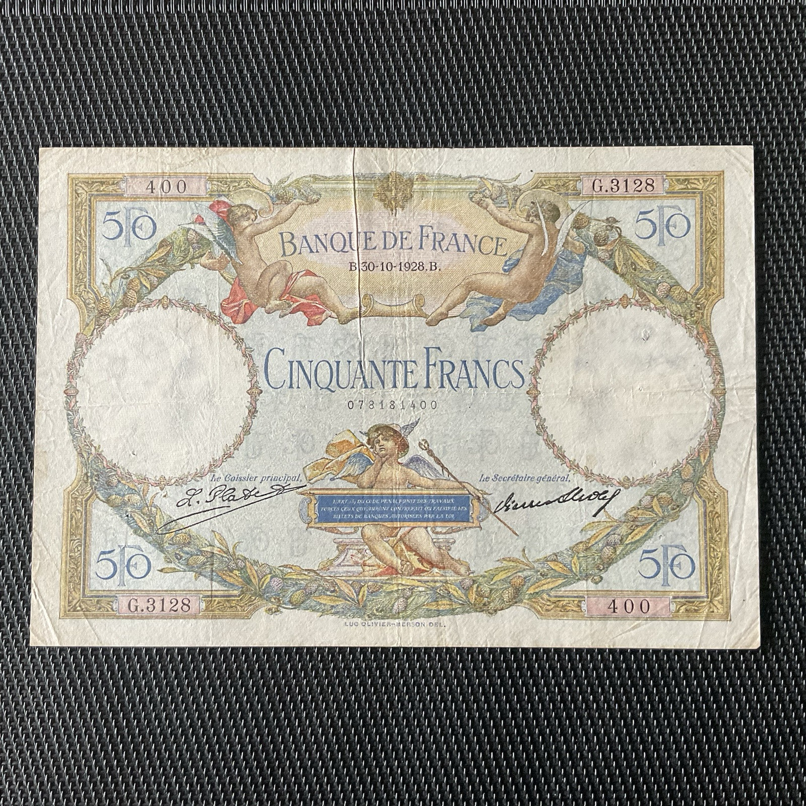 FRANCE: 50 Francs LOM 30/10/1928, F-15-02, date + Rare, TTB/VF 🇫🇷