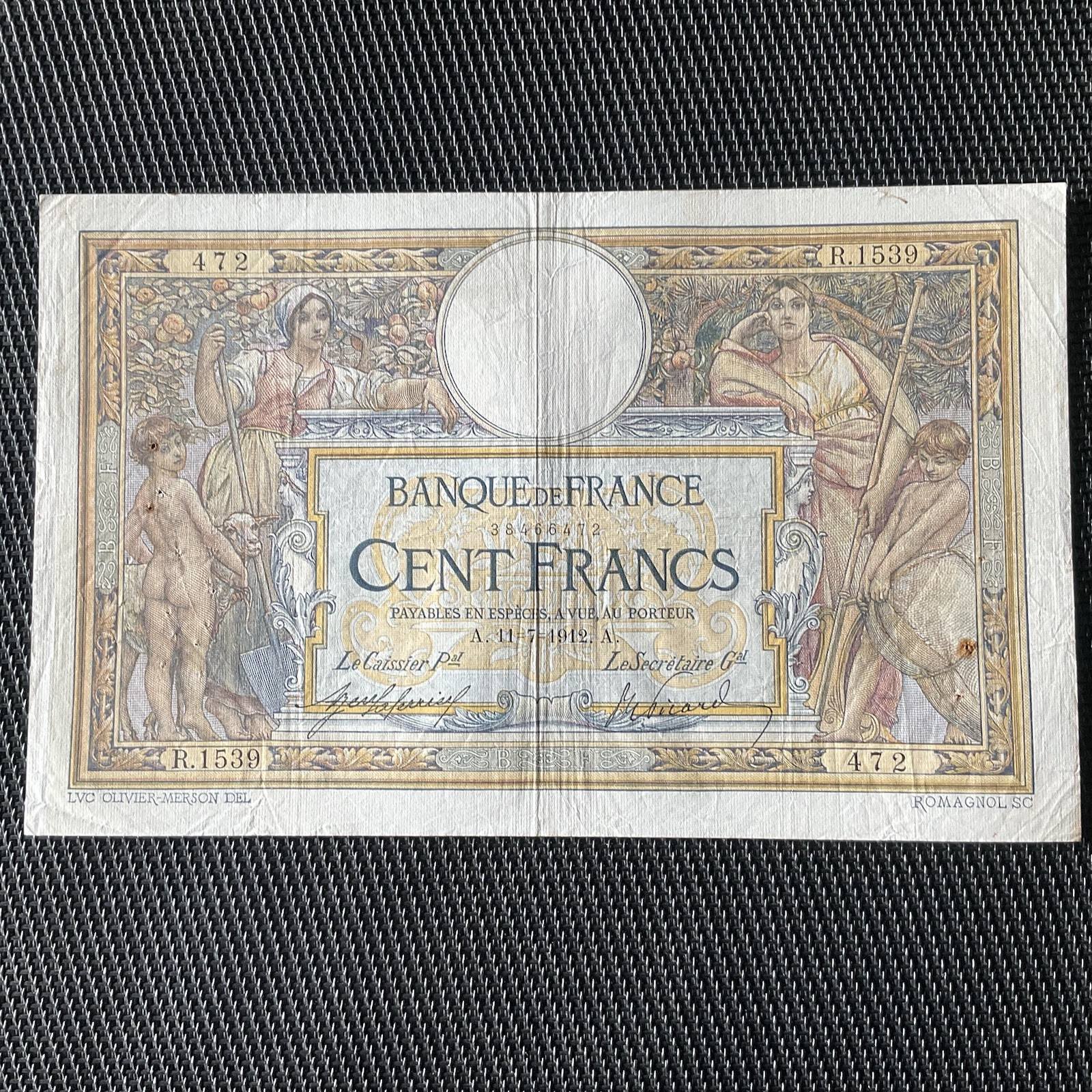 FRANCE: 100 Francs LOM 11/07/1912, F23-04, TTB/VF 🇫🇷