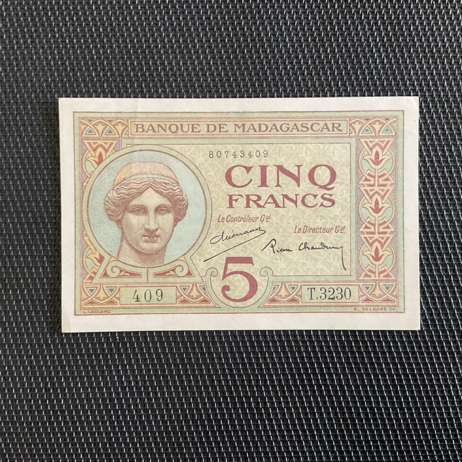 MADAGASCAR: 5 Francs ND 1937, Pick 35b, SPL/AU 💥