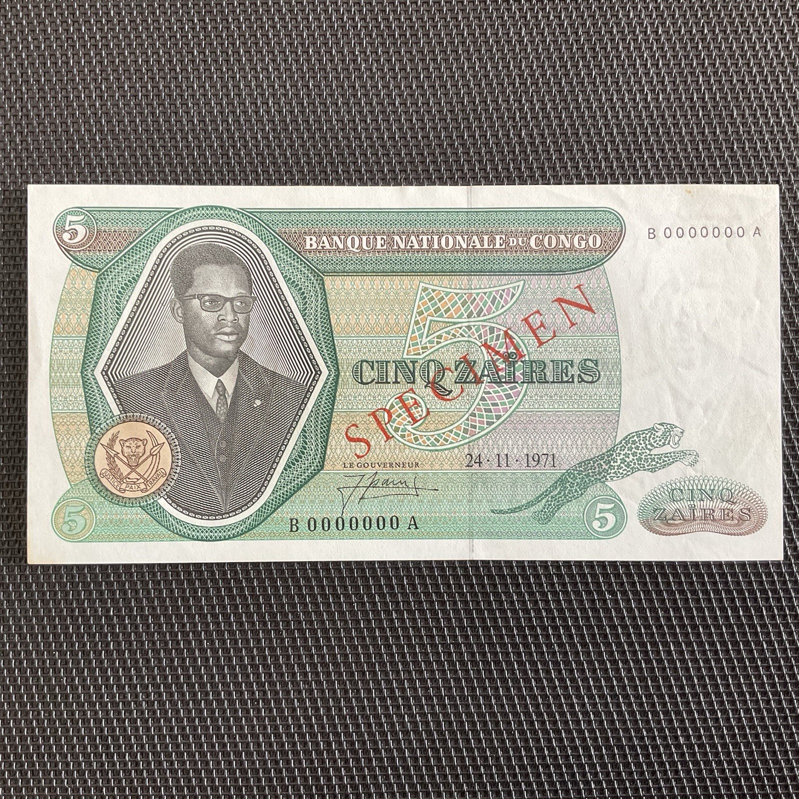 CONGO: 5 Zaïres 24/11/1971, Pick 14s SPÉCIMEN, SPL/AU 🌐